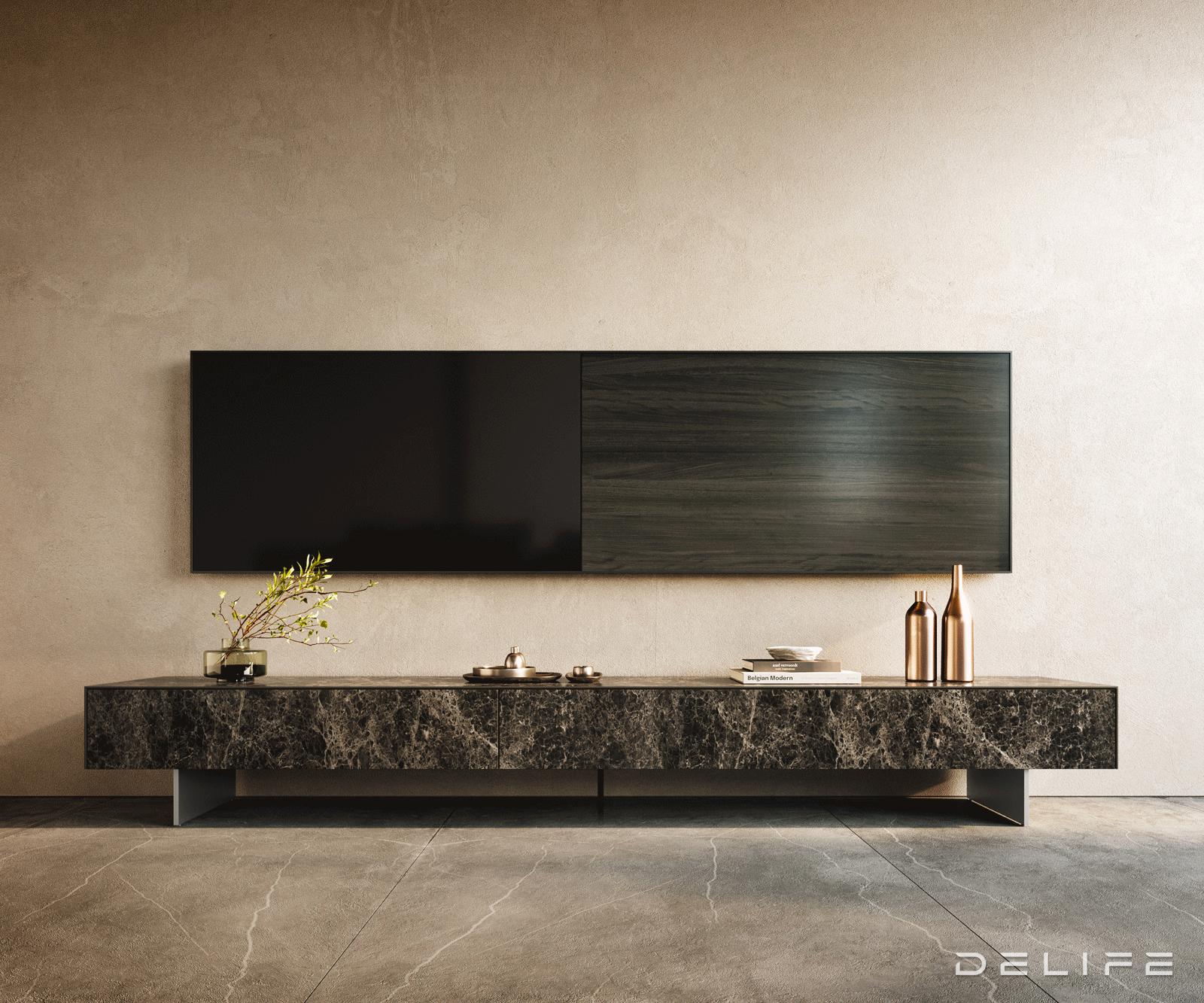 TV komoda Cuor 250x40 cm, material: Emperador Extra Lucidato