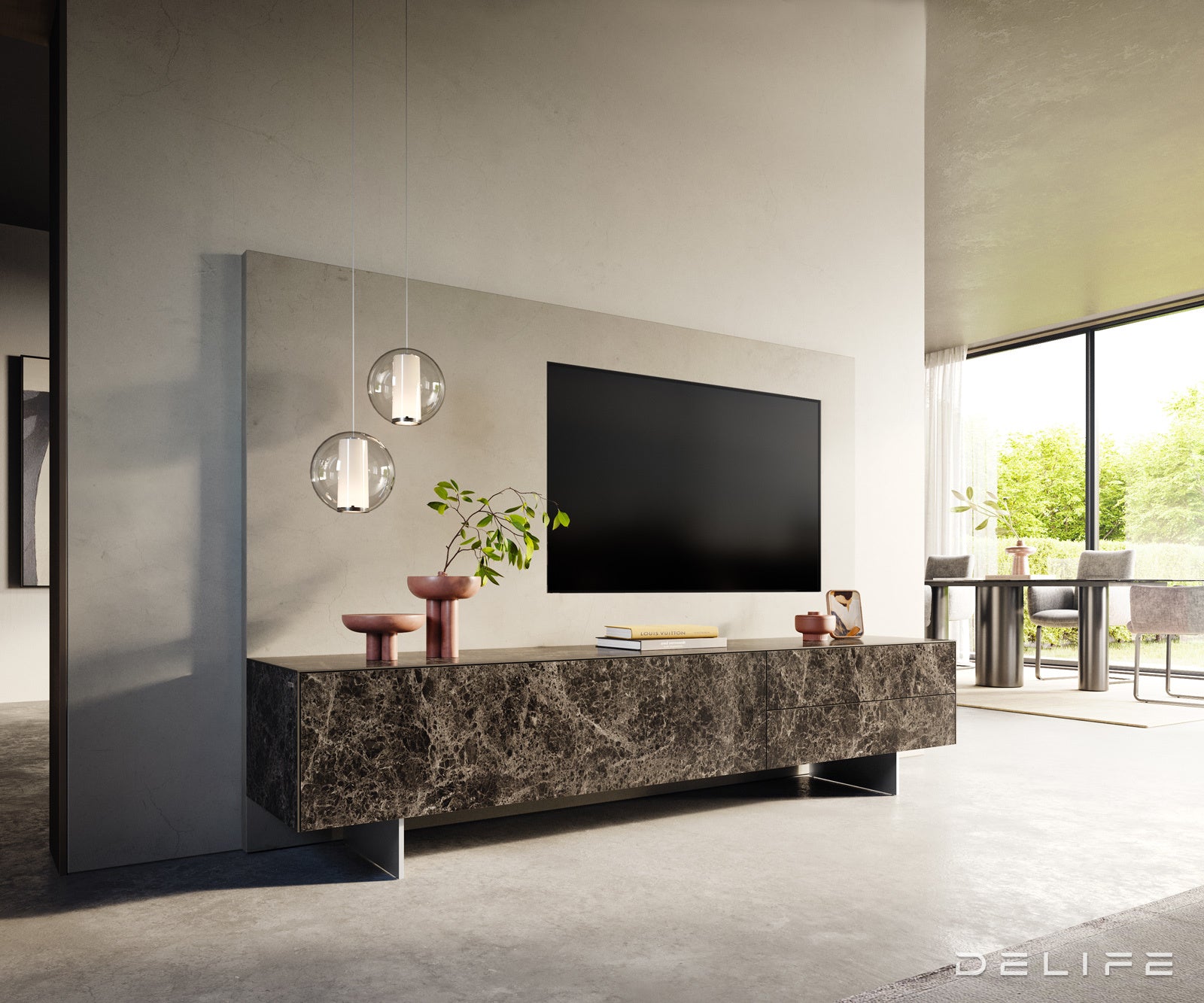 TV komoda Cuor 220x45 cm, material: Emperador Extra Lucidato