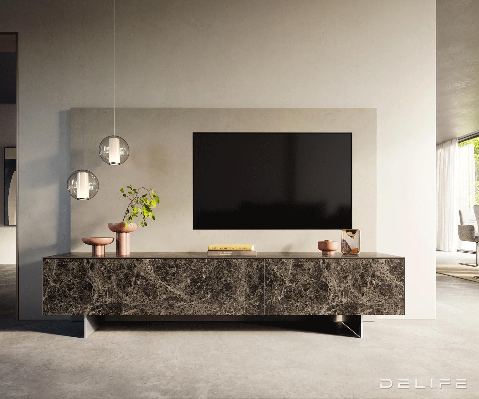 TV komoda Cuor 220x45 cm, material: Emperador Extra Lucidato