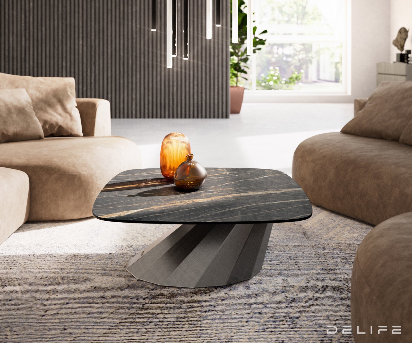 Klub mizica Edge Boot 90x90cm, Material: keramika Laminam Noir Desir