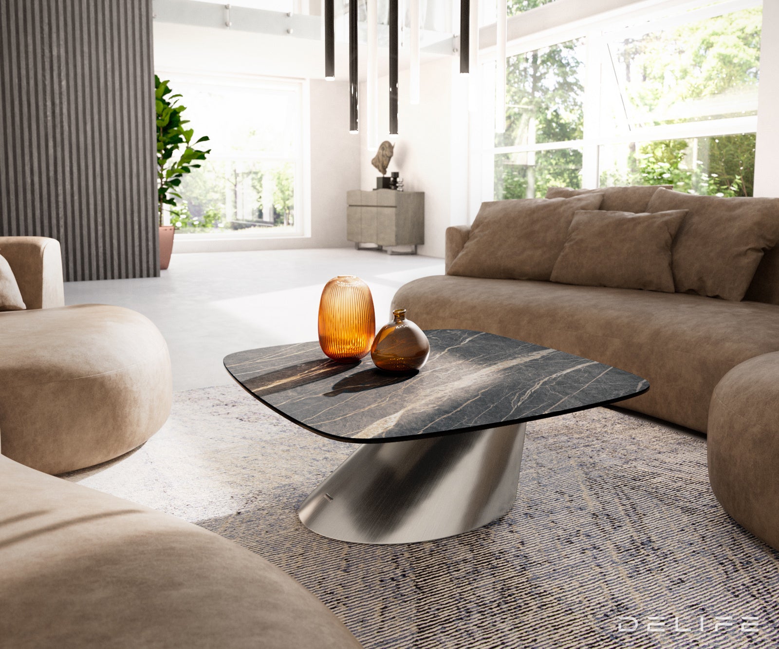 Klub mizica Edge Boot 90x90cm, Material: keramika Laminam Noir Desir