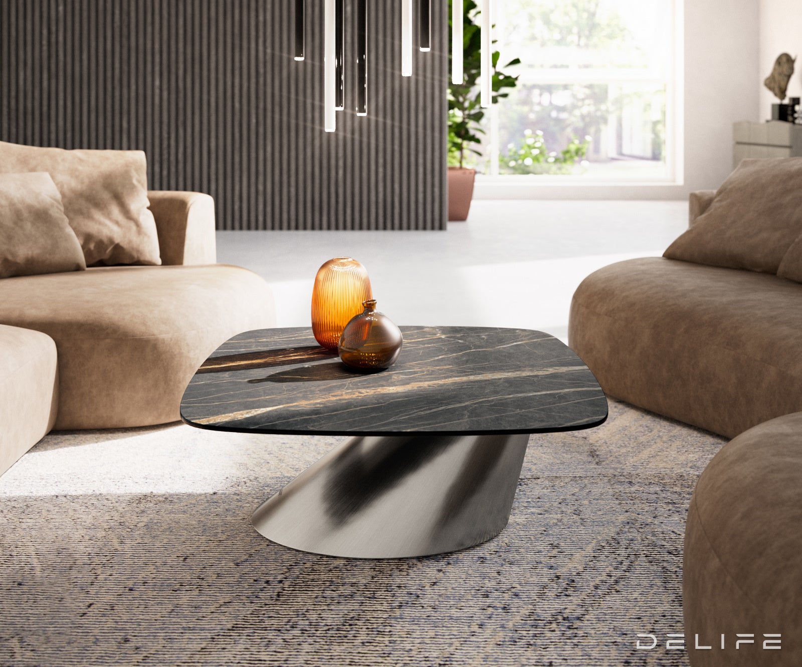 Klub mizica Edge Boot 90x90cm, Material: keramika Laminam Noir Desir