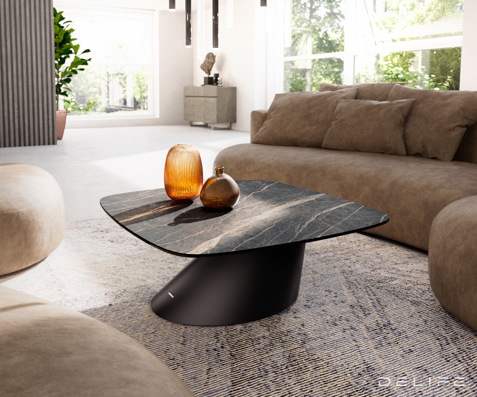 Klub mizica Edge Boot 90x90cm, Material: keramika Laminam Noir Desir