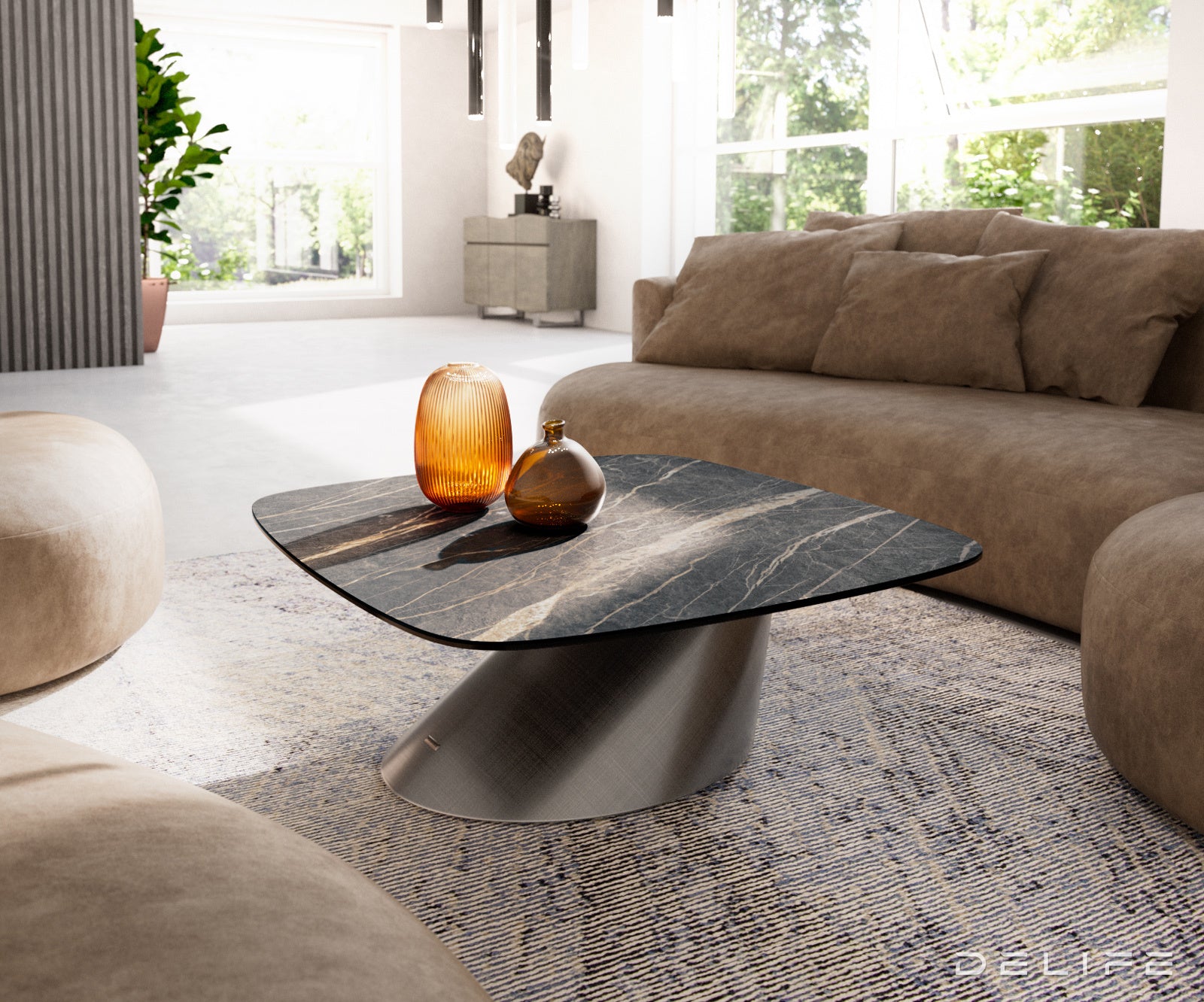 Klub mizica Edge Boot 90x90cm, Material: keramika Laminam Noir Desir