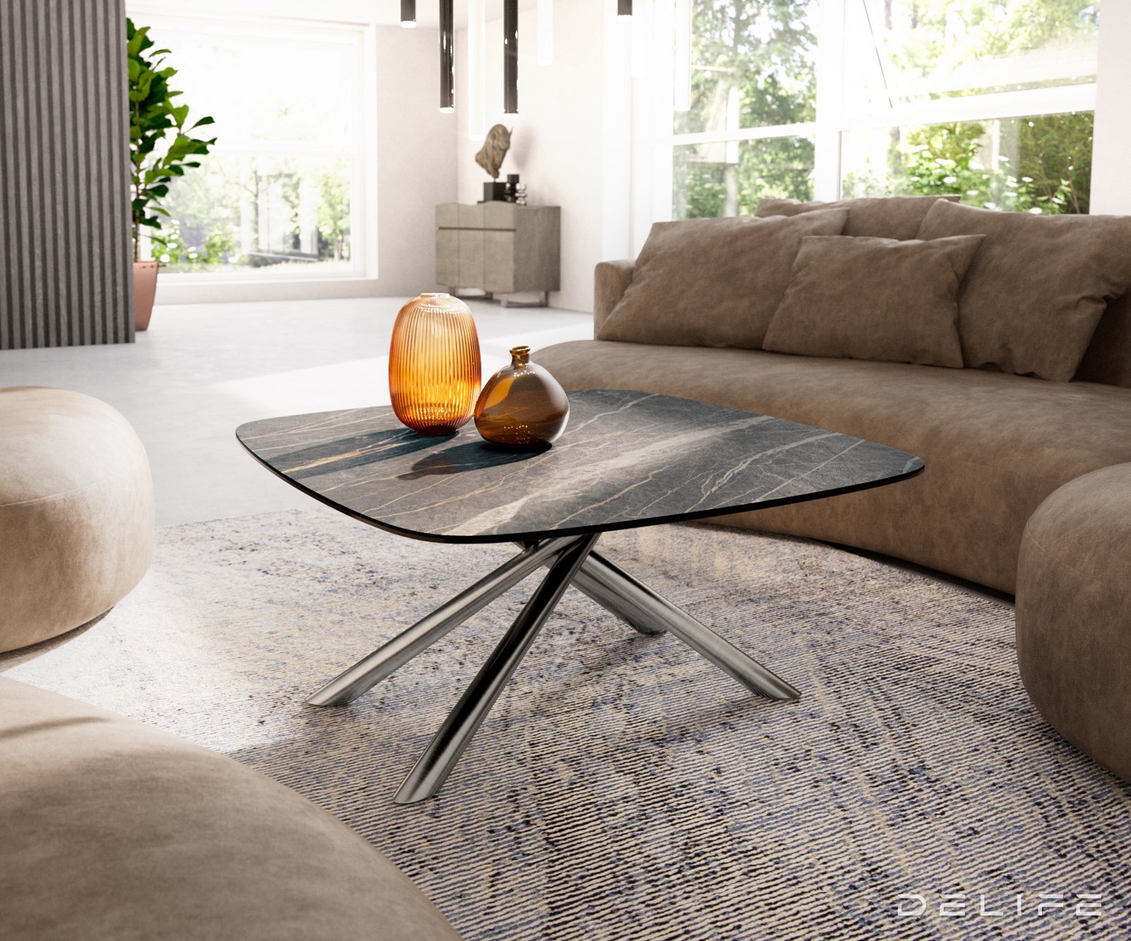 Klub mizica Edge Boot 90x90cm, Material: keramika Laminam Noir Desir