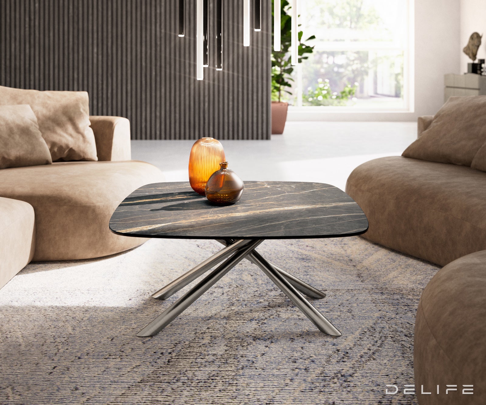 Klub mizica Edge Boot 90x90cm, Material: keramika Laminam Noir Desir