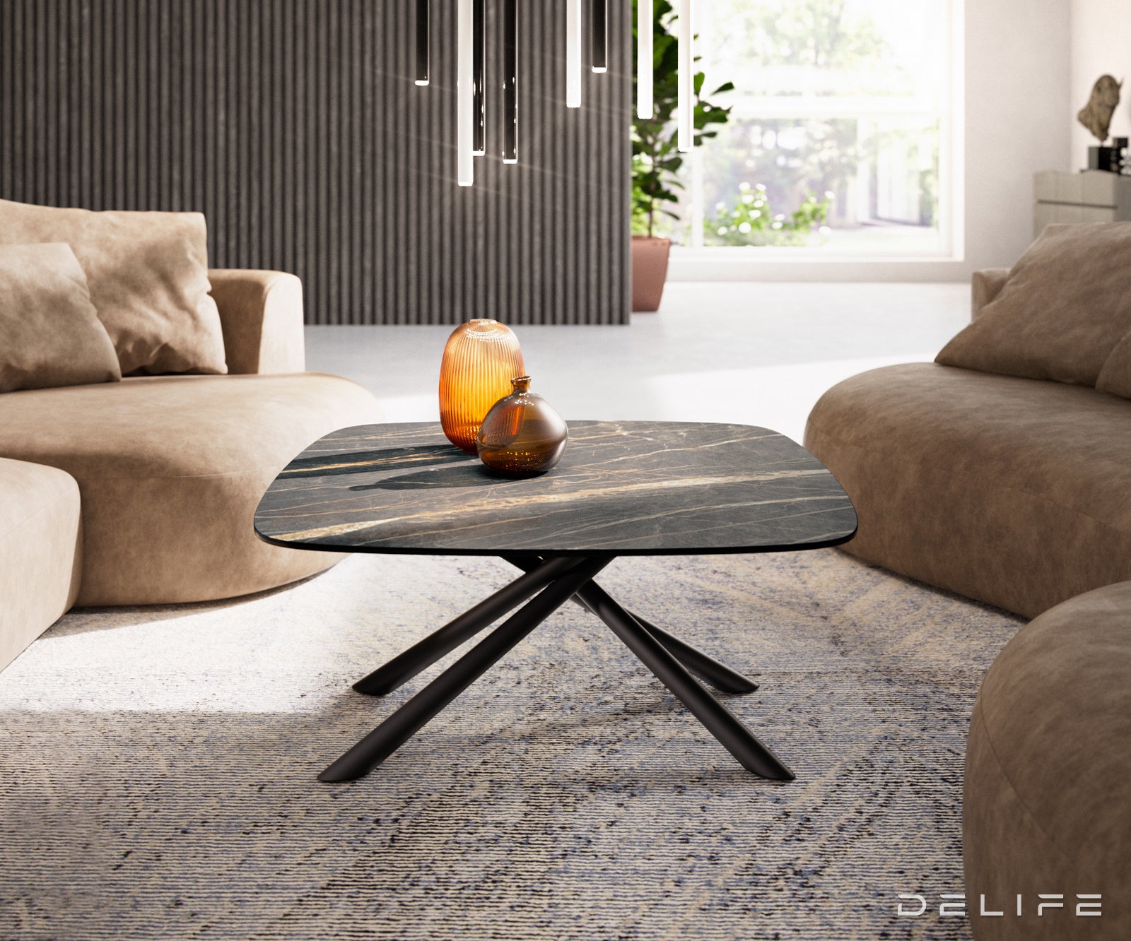 Klub mizica Edge Boot 90x90cm, Material: keramika Laminam Noir Desir