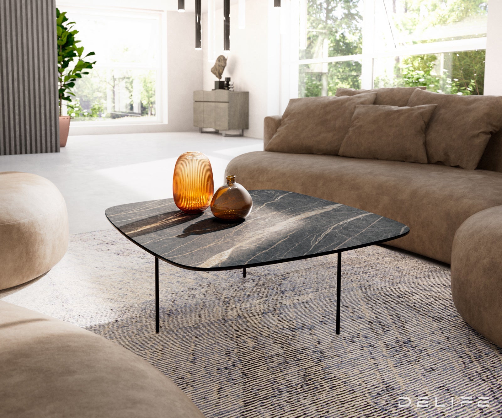 Klub mizica Edge Boot 90x90cm, Material: keramika Laminam Noir Desir