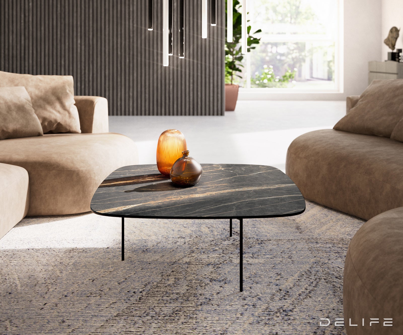 Klub mizica Edge Boot 90x90cm, Material: keramika Laminam Noir Desir