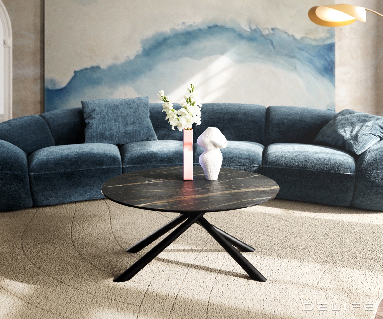 Klub mizica Edge 90x90cm, Material: keramika Laminam Noir Desir