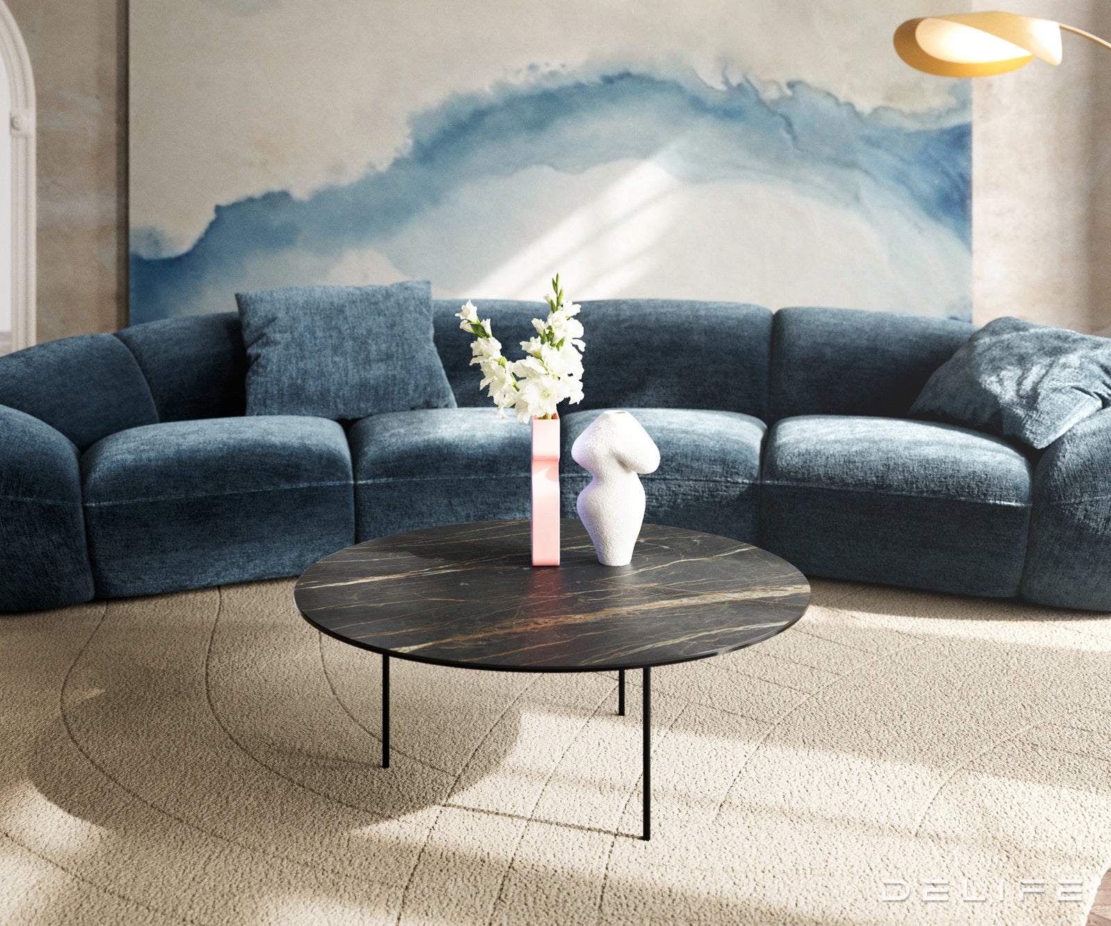 Klub mizica Edge 90x90cm, Material: keramika Laminam Noir Desir