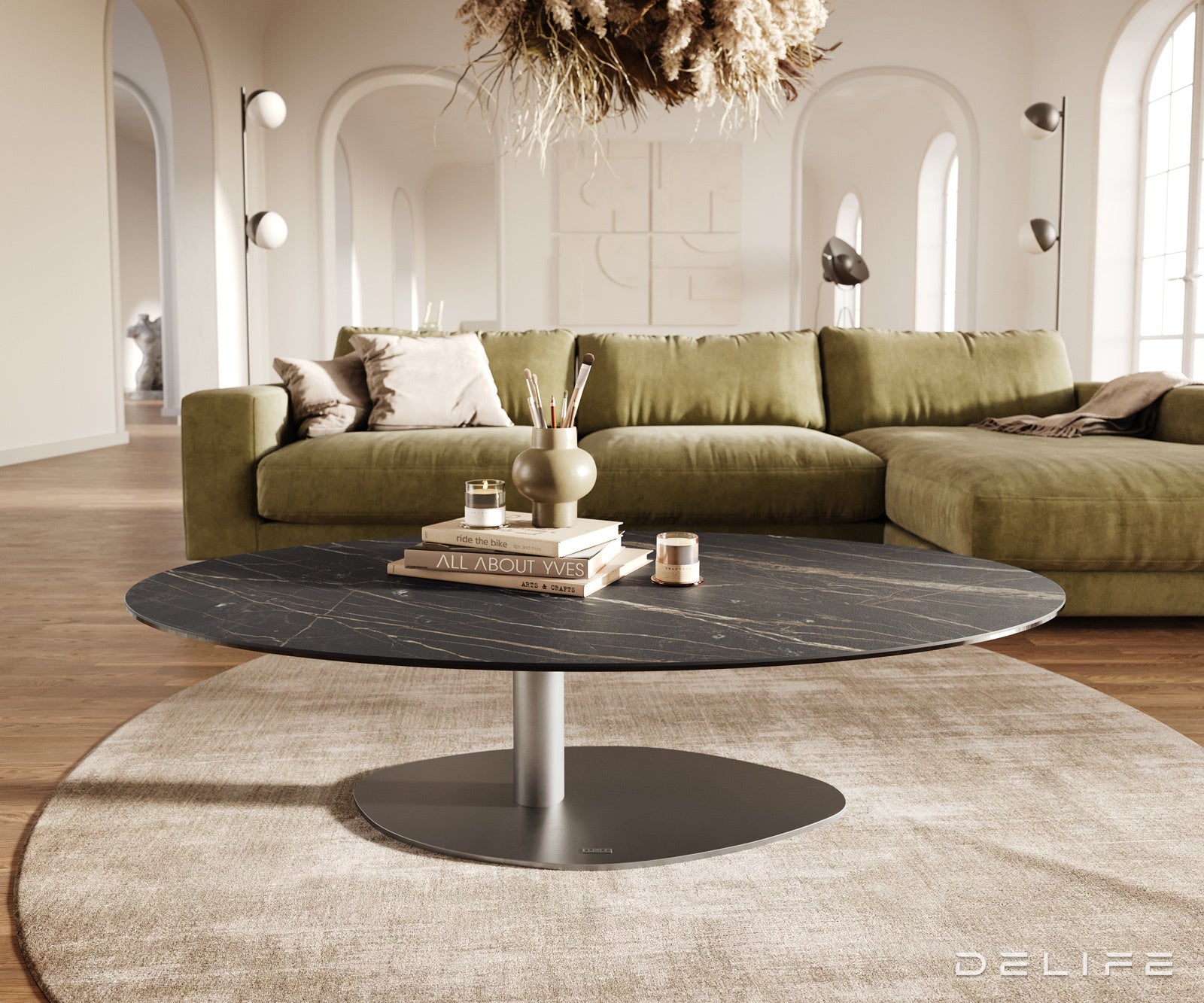 Klub mizica Edge 140x80cm, Material: keramika Laminam Noir Desir