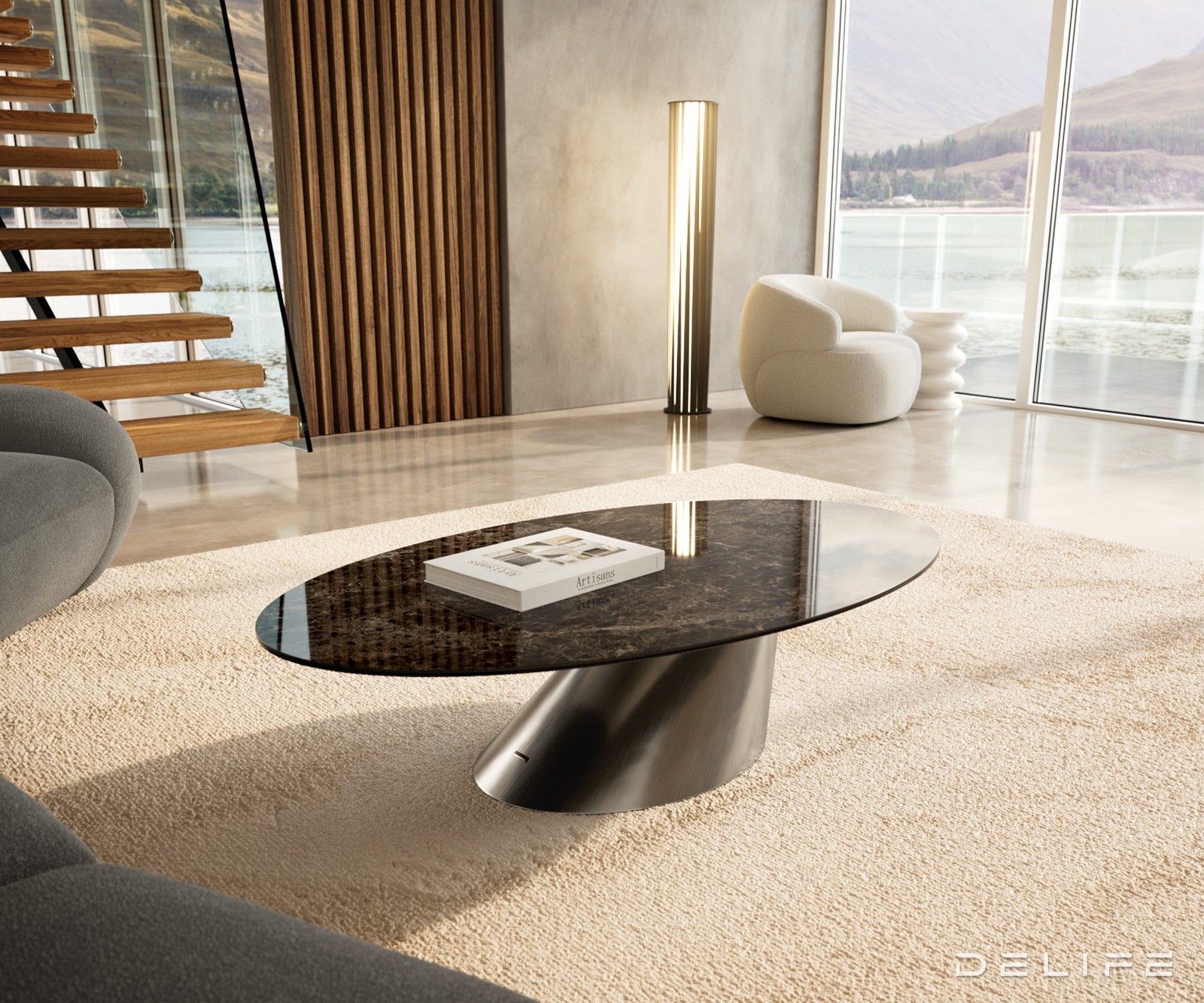 Klub mizica Edge 140x80cm, Material: Keramika Laminam Extra Lucidato