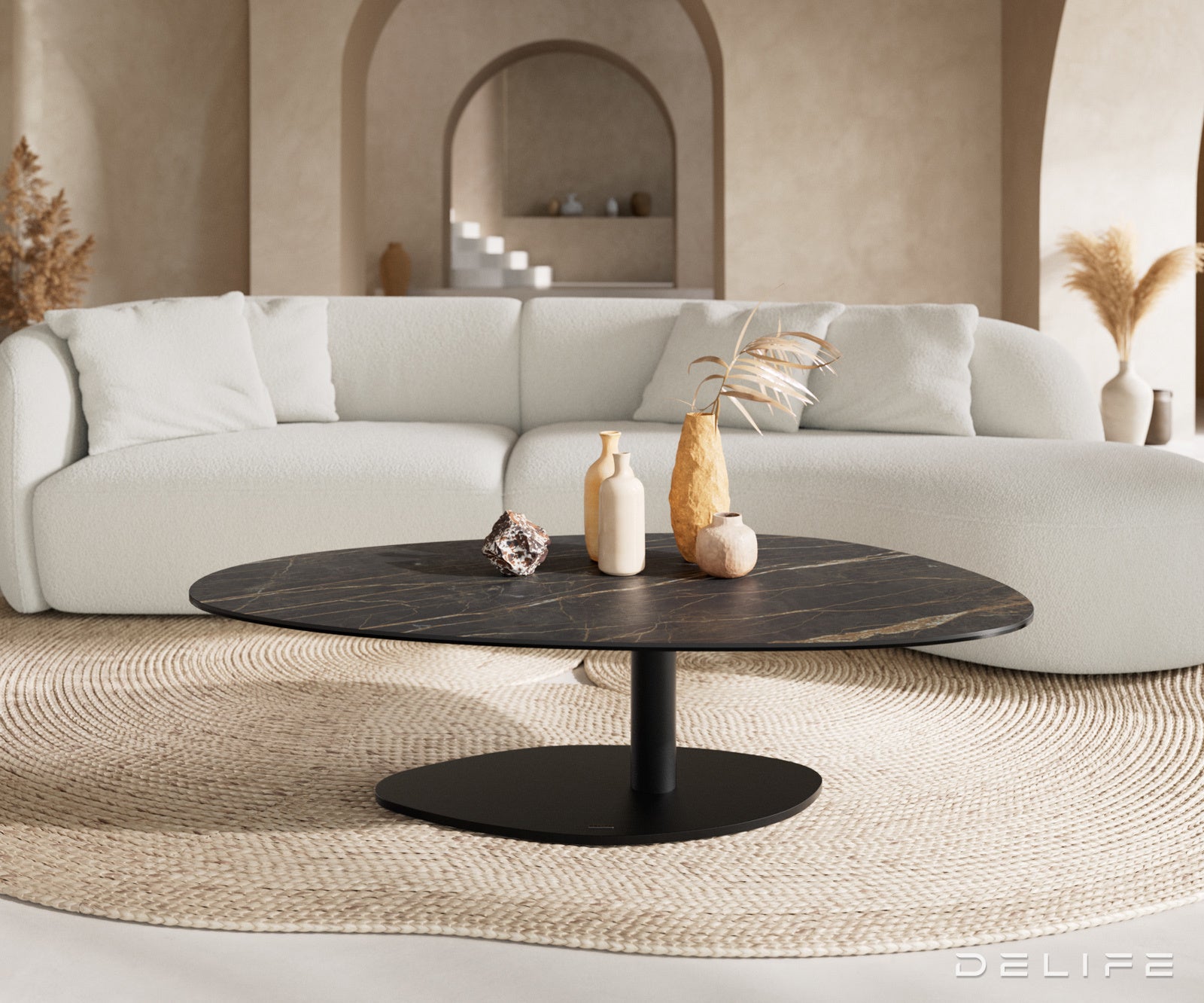 Klub mizica Edge 140x75cm, Material: keramika Laminam Noir Desir