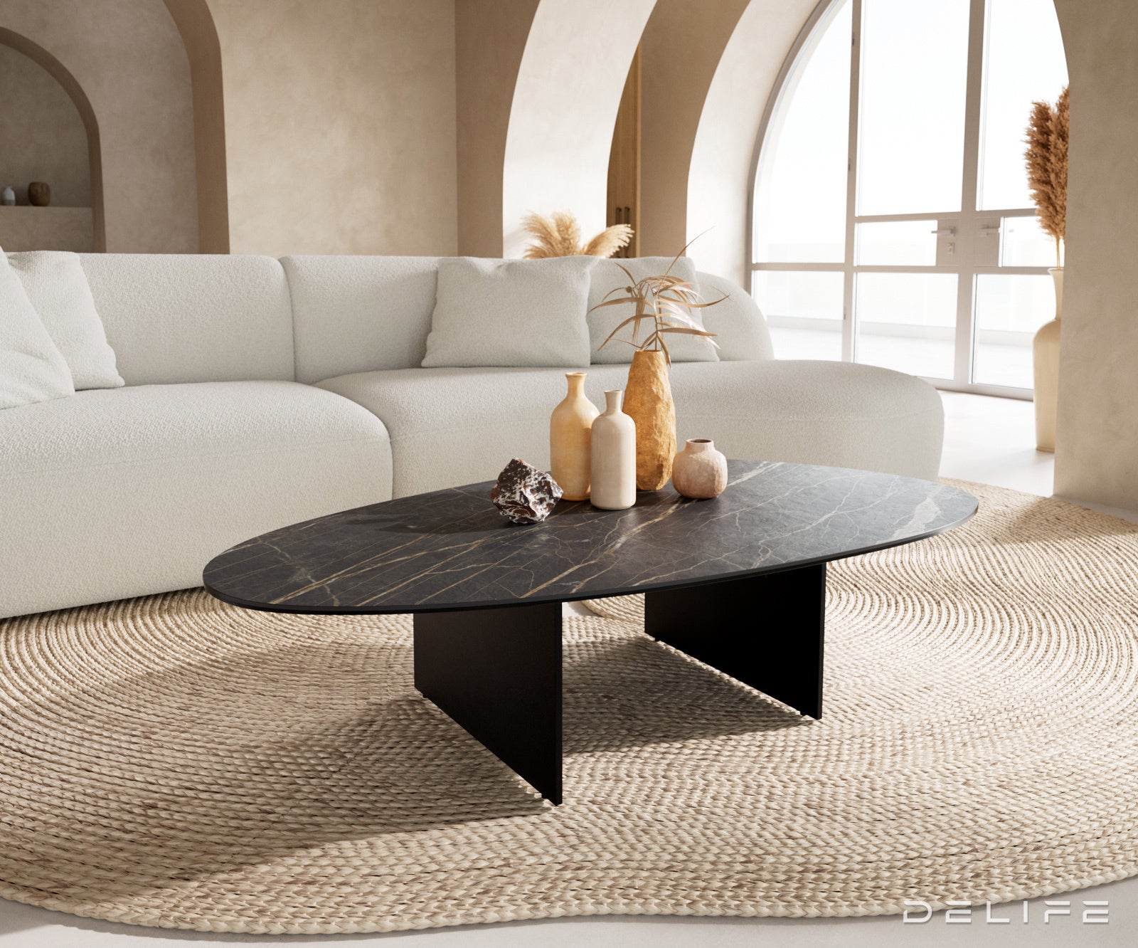 Klubska mizica Edge 140x75 cm, material: keramika Laminam Noir Desir