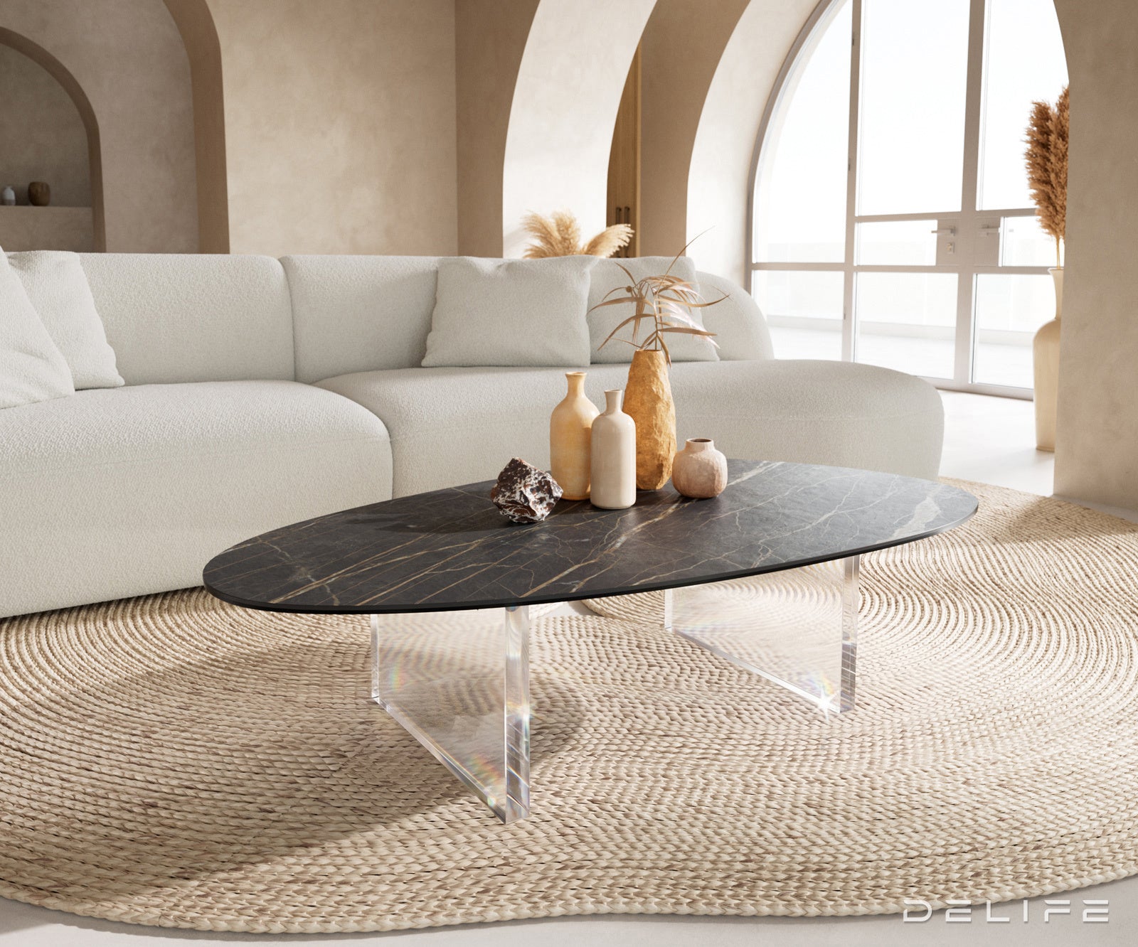 Klubska mizica Edge 140x75 cm, material: keramika Laminam Noir Desir
