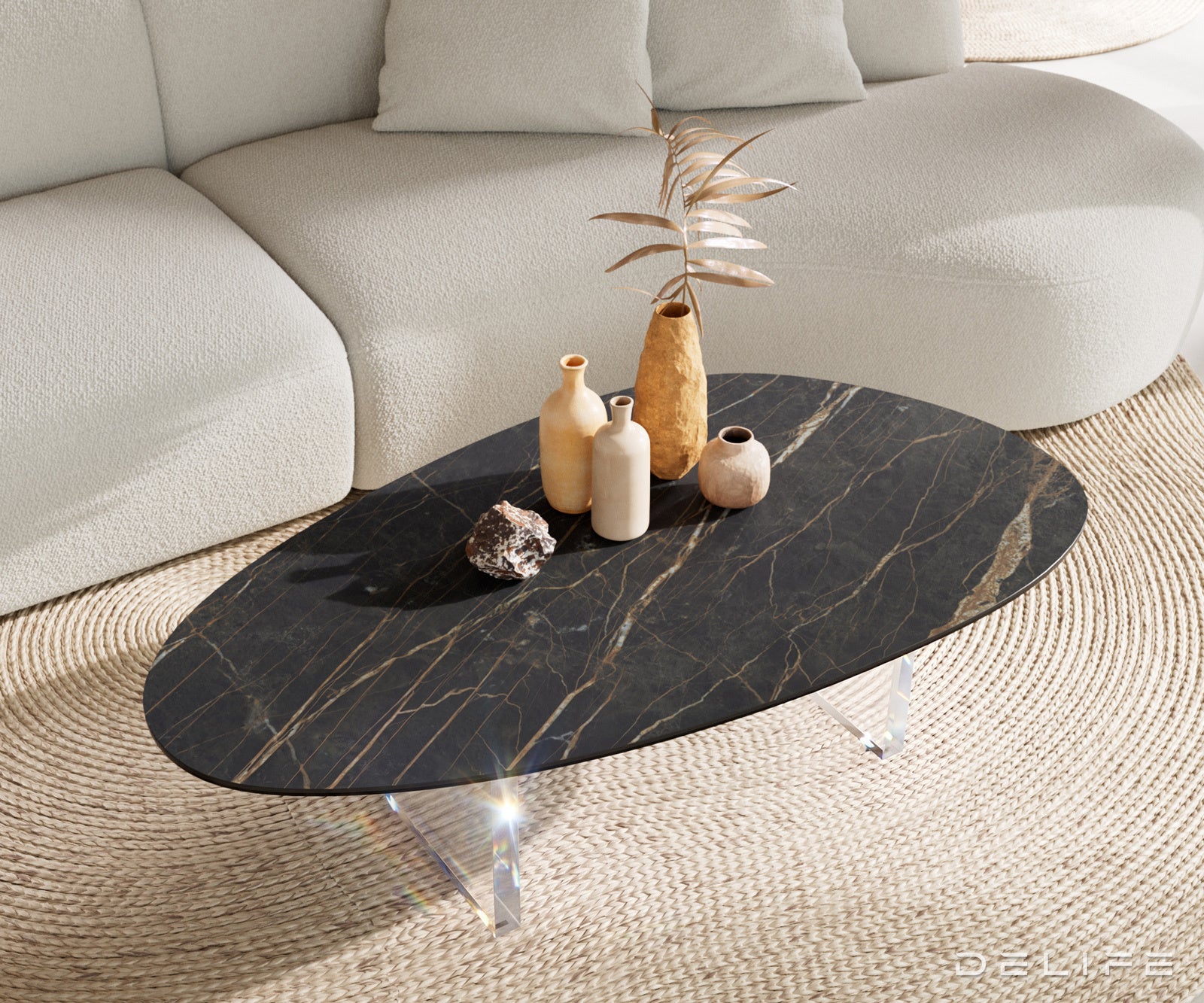 Klubska mizica Edge 140x75 cm, material: keramika Laminam Noir Desir