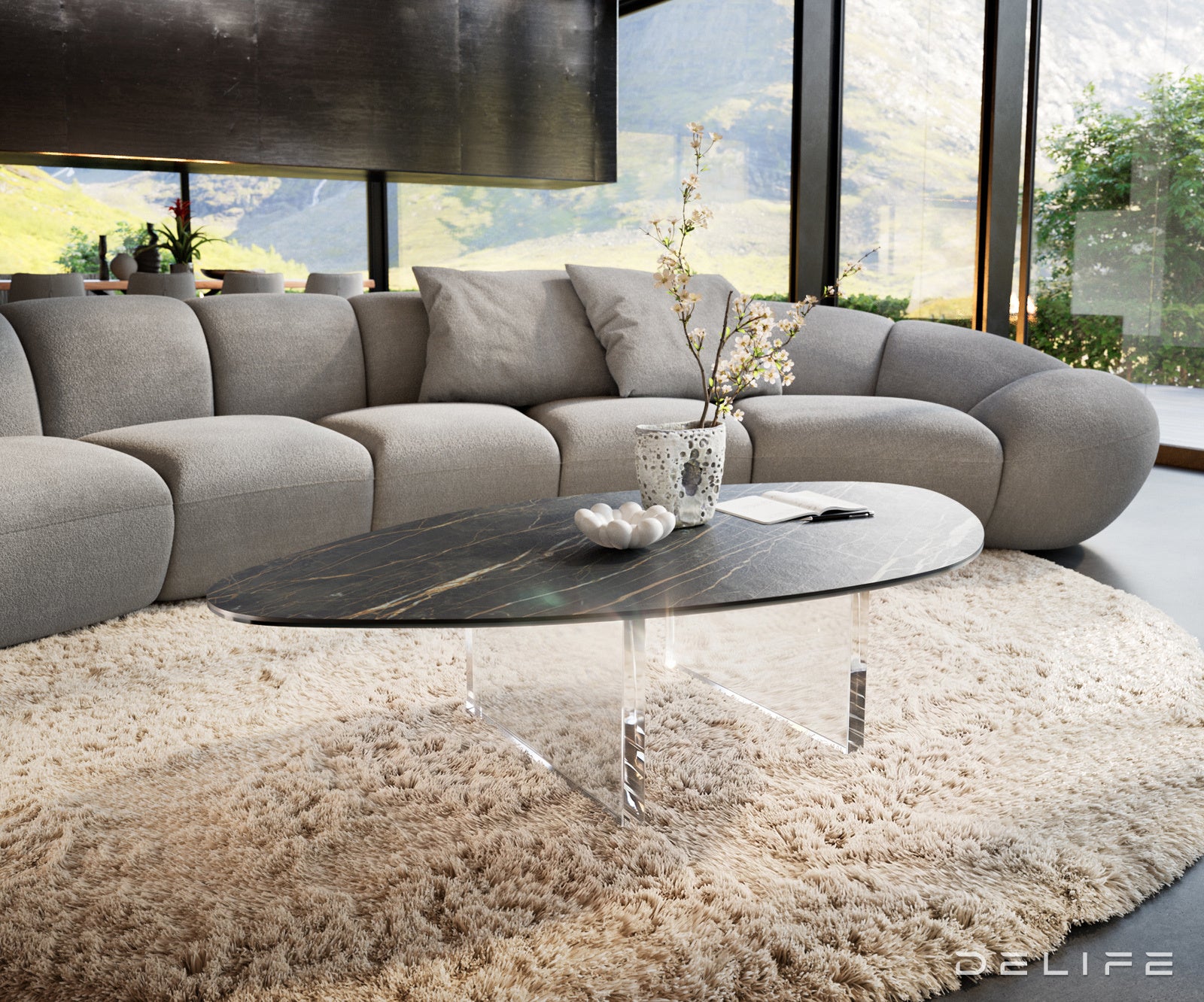Klubska mizica Edge 140x76 cm, material: keramika Laminam Noir Desir