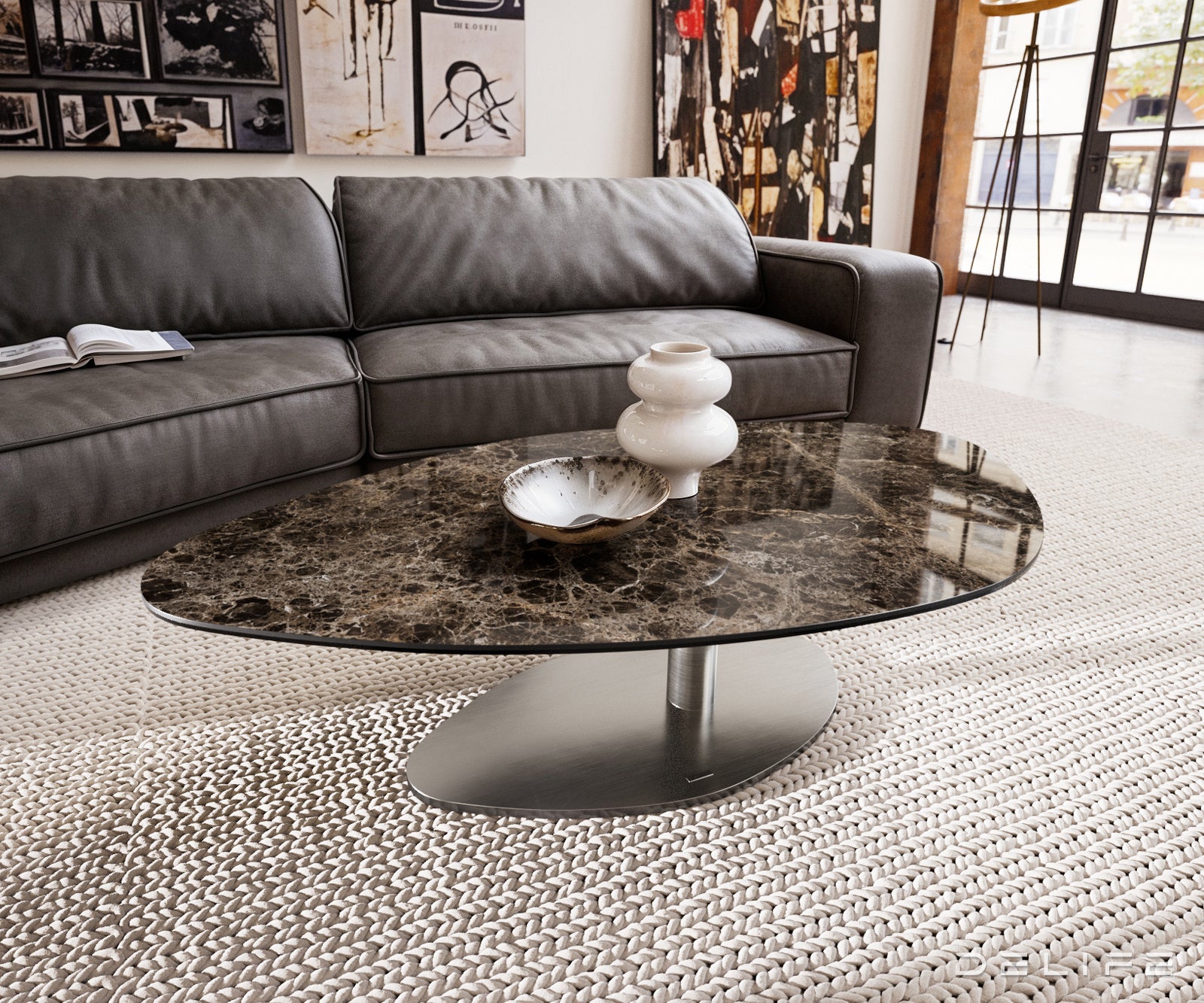 Klub mizica Edge 140x76cm, Material: keramika Emperador Extra Lucidato