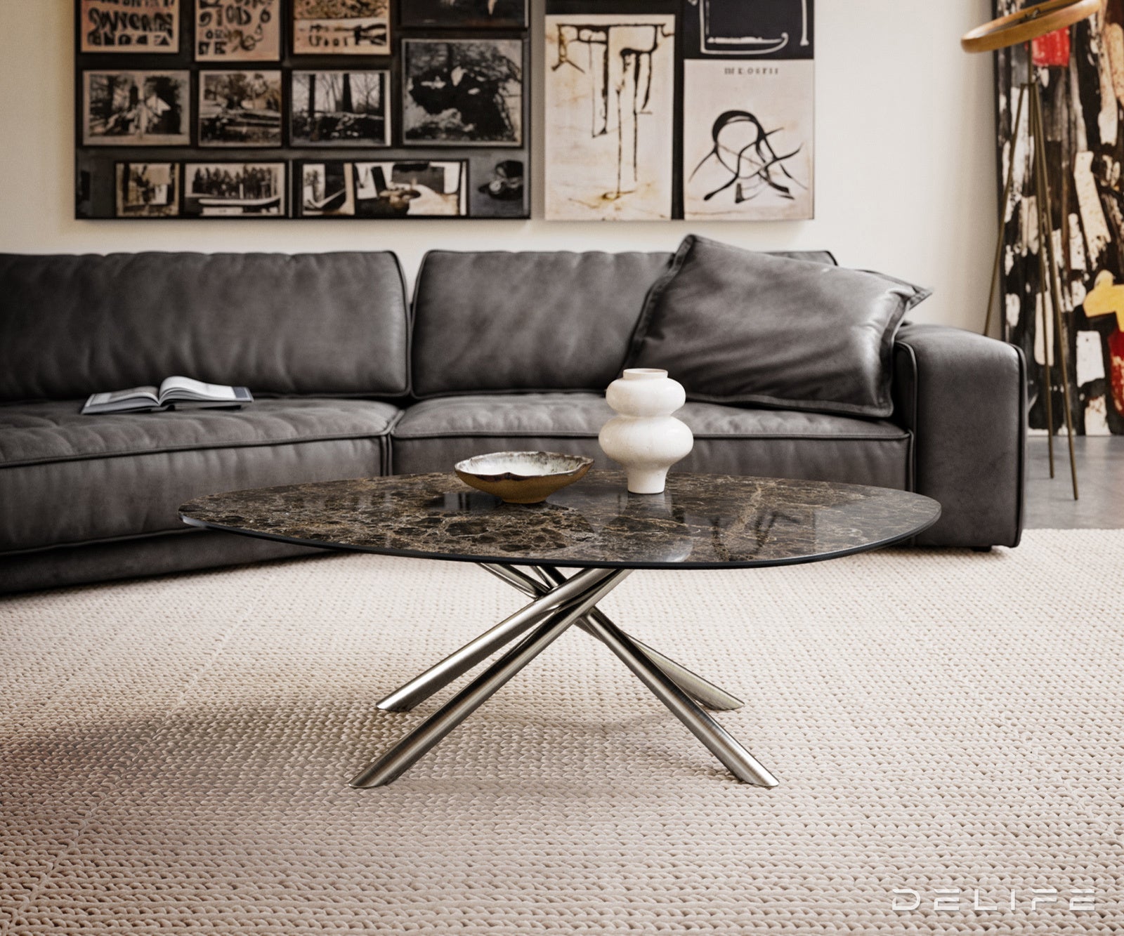 Klub mizica Edge 140x76cm, Material: keramika Emperador Extra Lucidato