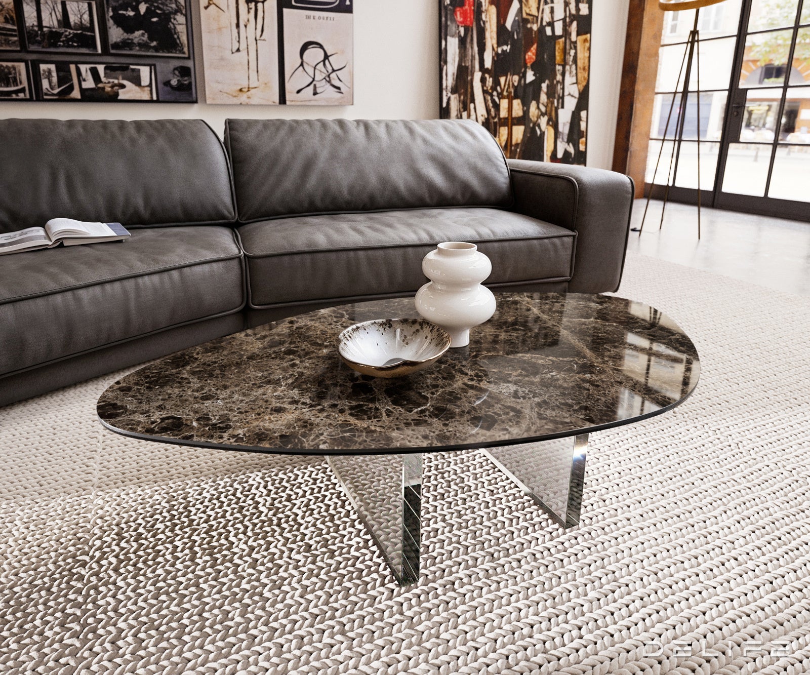 Klubska mizica Edge 140x76 cm, material: keramika Emperador Extra Lucidato