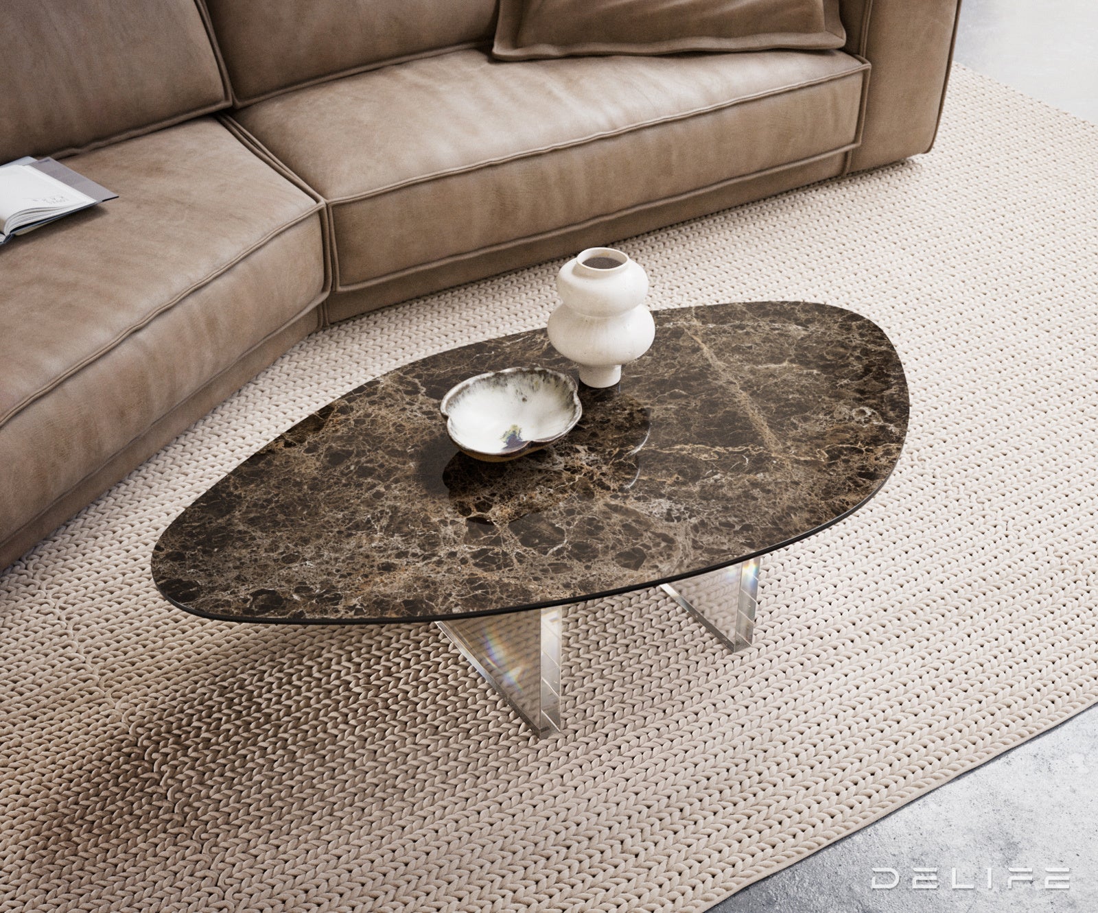Klubska mizica Edge 140x76 cm, material: keramika Emperador Extra Lucidato
