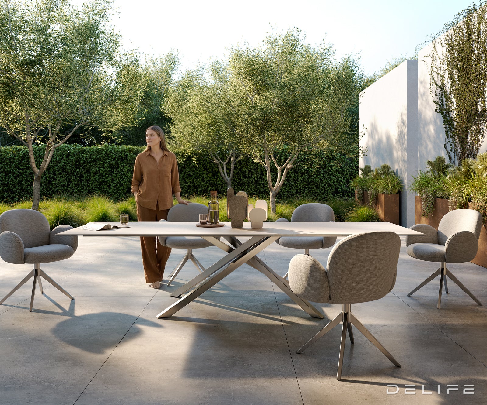 Outdoor miza Edge 300x100cm, Material: keramika Travertino Bianco