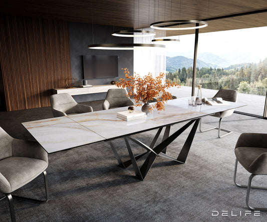 Jedilna miza Edge 200/300x100 cm, material: keramika Onyx Pearl