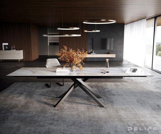 Jedilna miza Edge 200/300x100 cm, material: keramika Onyx Pearl