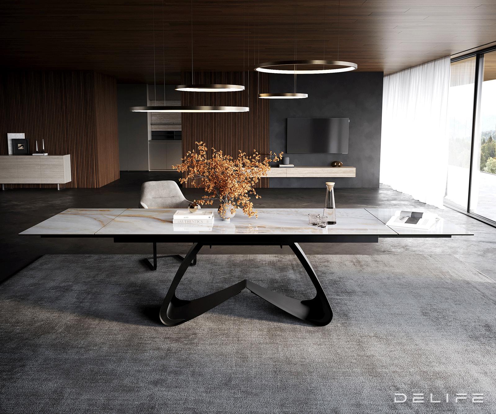 Jedilna miza Edge 200/300x100 cm, material: keramika Onyx Pearl
