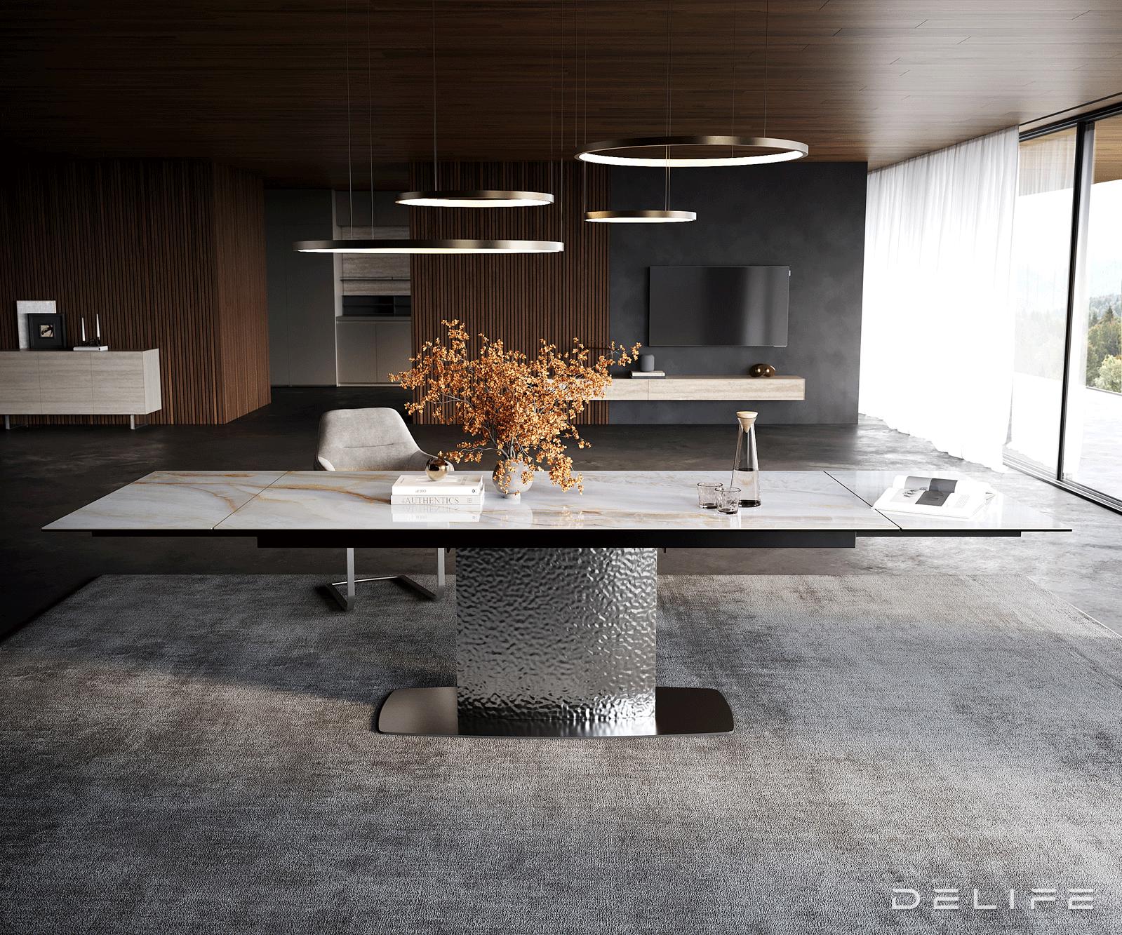 Jedilna miza Edge 200/300x100 cm, material: keramika Onyx Pearl