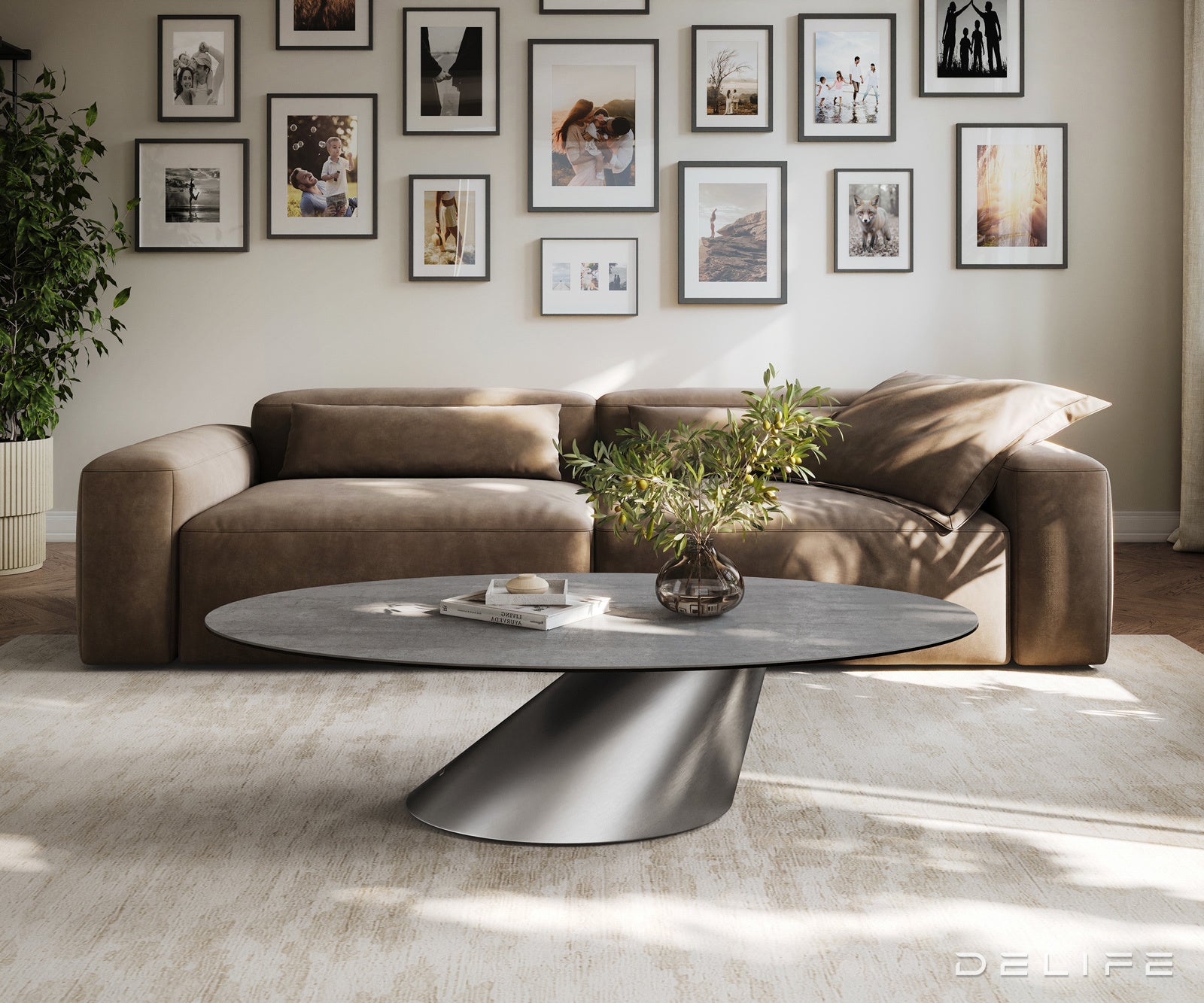 Klubska mizica Edge 140x80 cm, material: keramika beton siva
