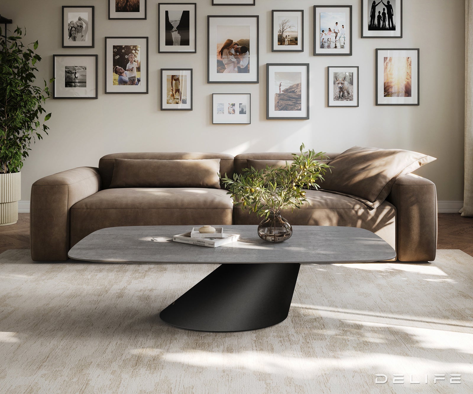 Klubska mizica Edge Boot 140x80 cm, material: keramika, beton siva