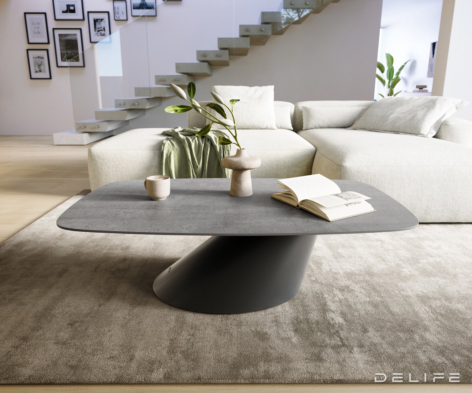 Klubska mizica Edge Boot 120x70 cm, material: keramika, beton siva