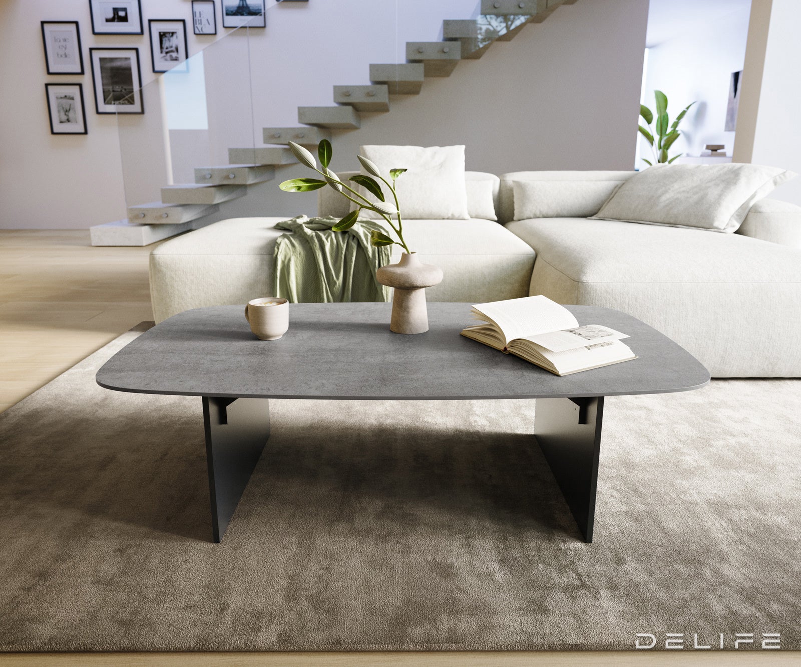 Klubska mizica Edge Boot 120x70 cm, material: keramika, beton siva