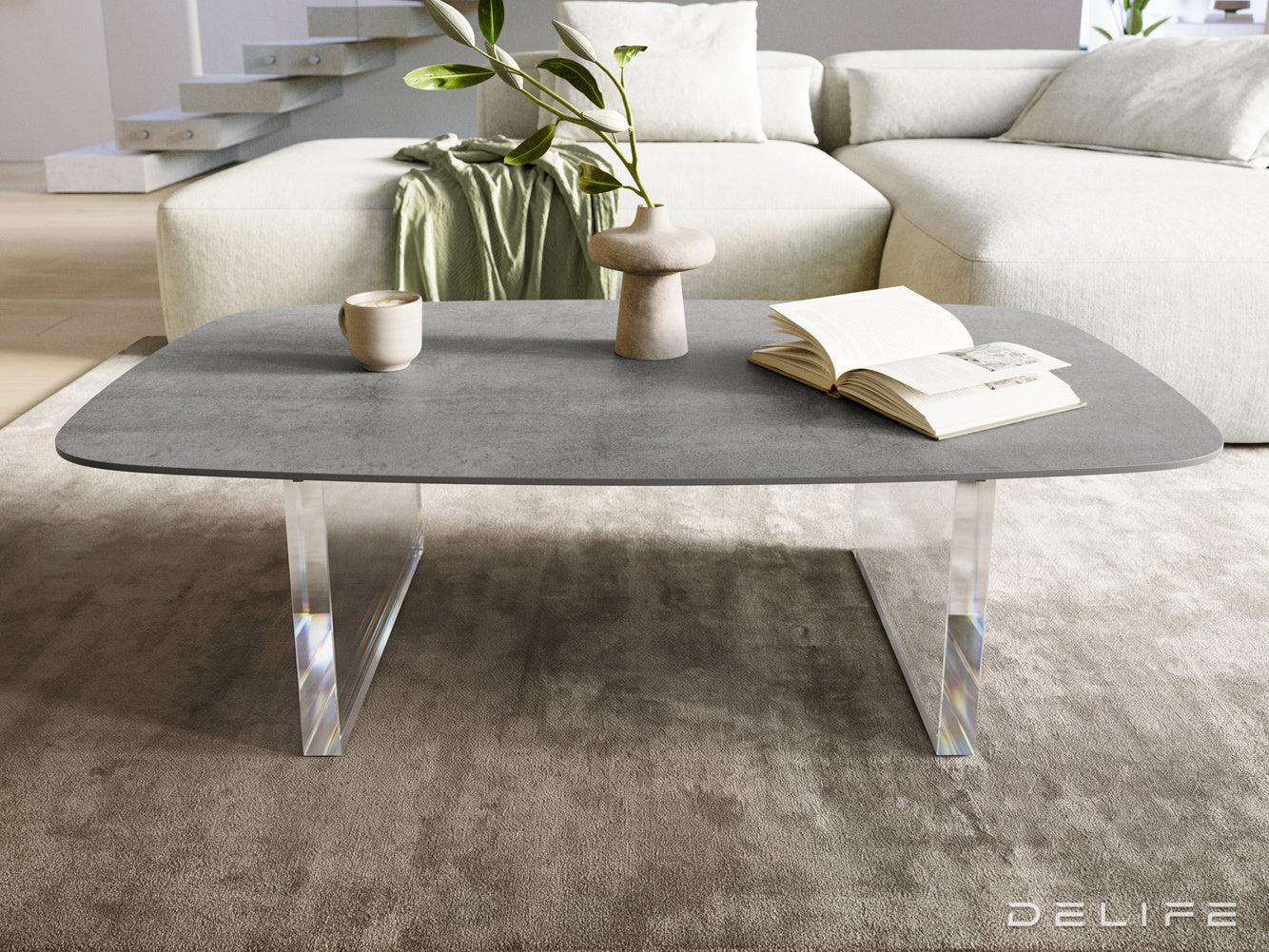 Klubska mizica Edge Boot 120x70 cm, material: keramika, beton siva