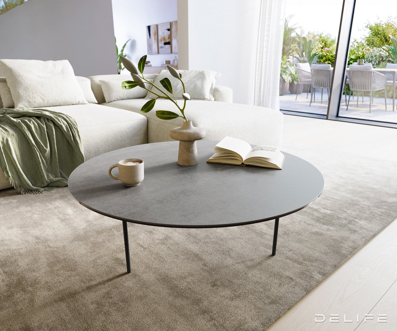 Klubska mizica Edge 100x100 cm, material: keramika, beton, siva