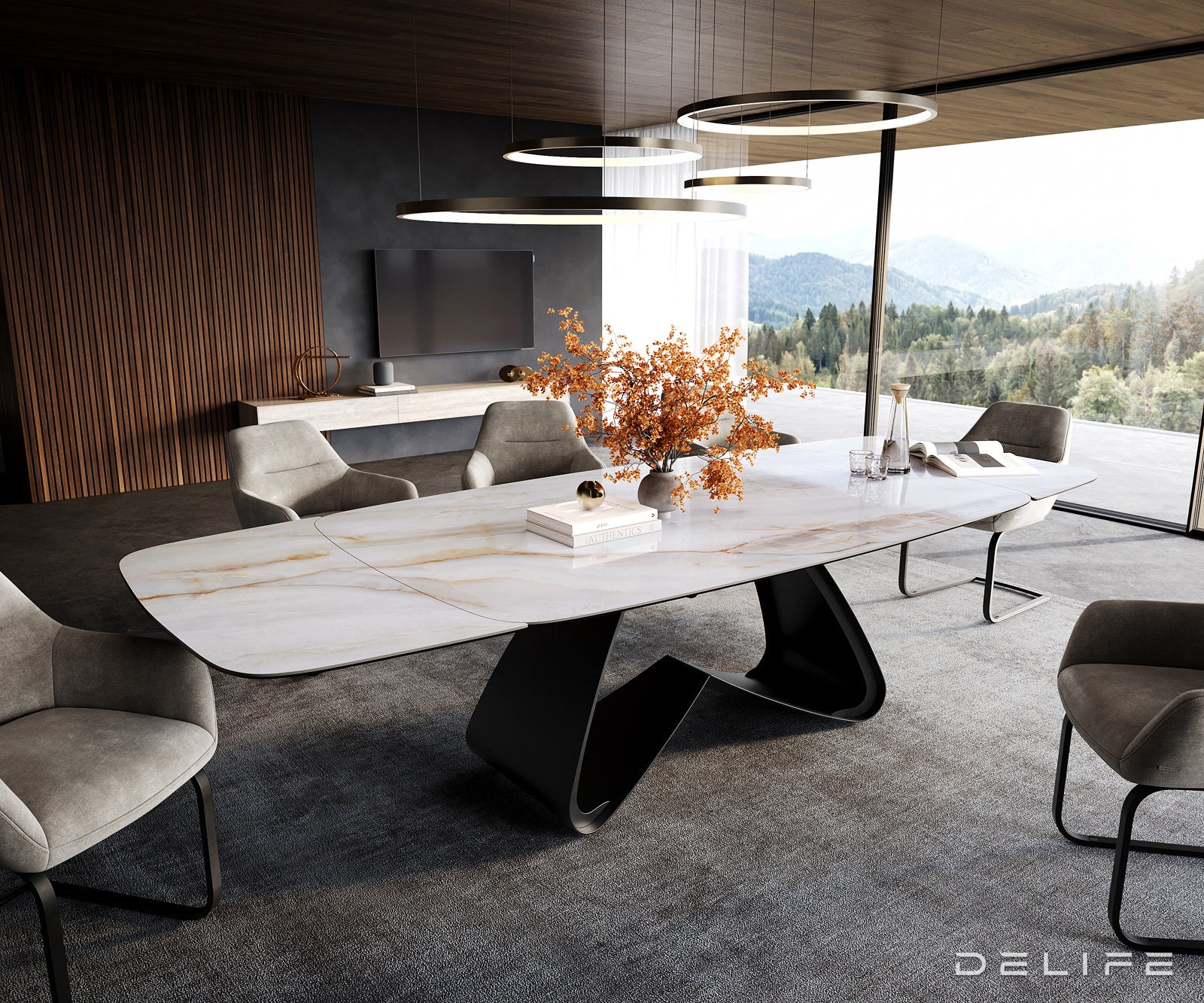 Jedilna miza Edge Boot 200/300x100 cm, material: keramika Onyx Pearl