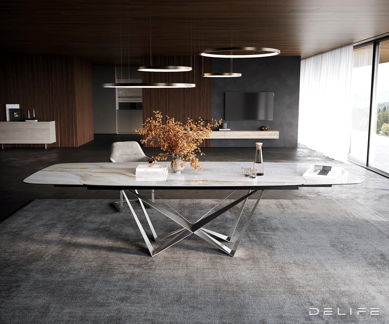 Jedilna miza Edge Boot 200/300x100 cm, material: keramika Onyx Pearl