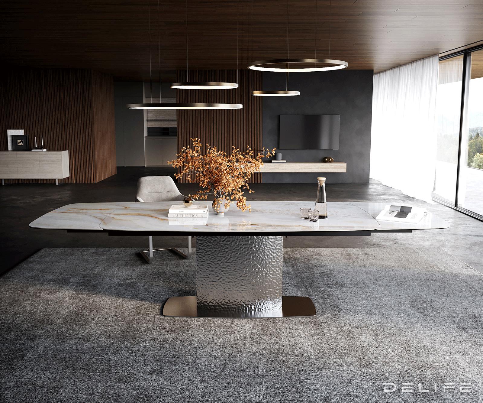 Jedilna miza Edge Boot 200/300x100 cm, material: keramika Onyx Pearl