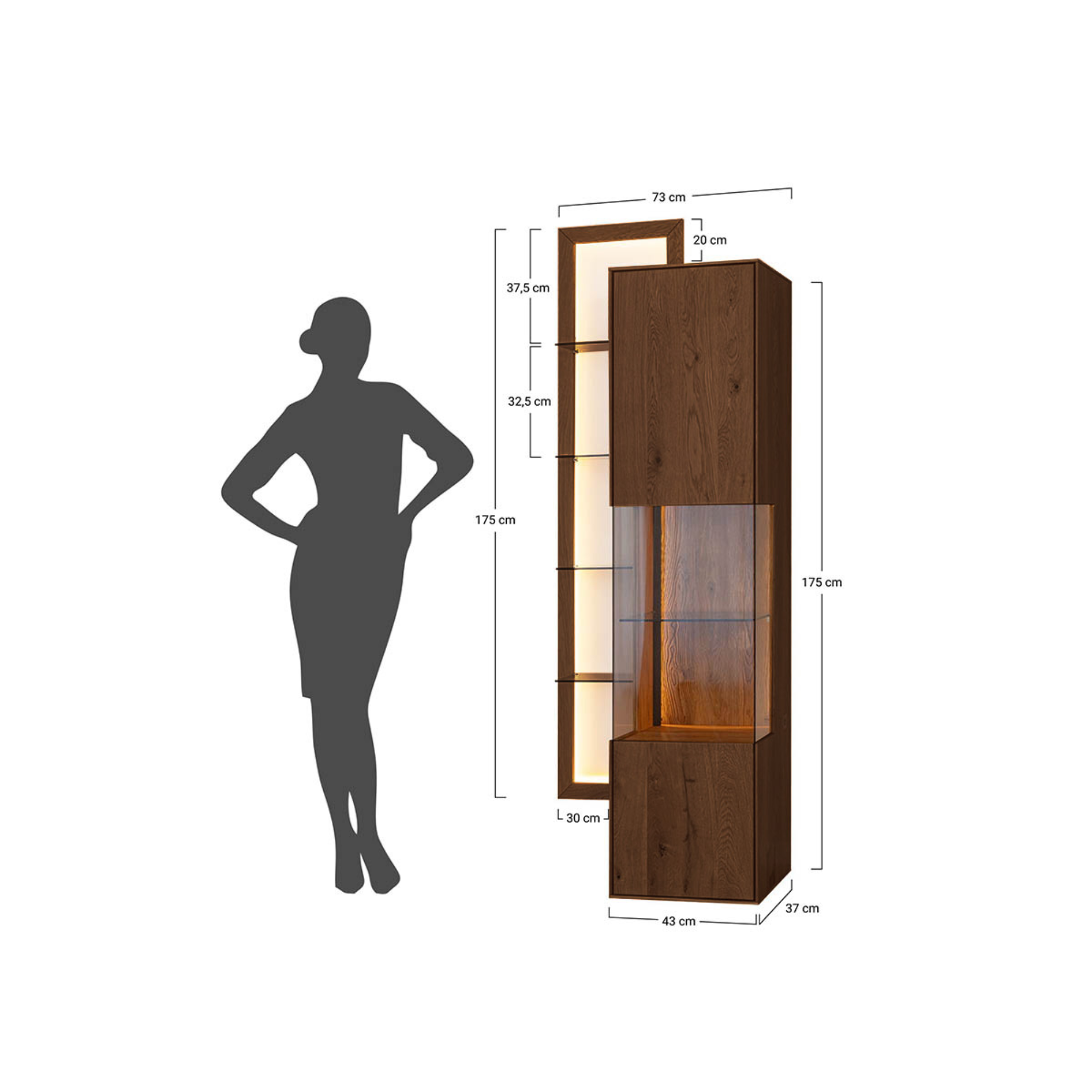Vitrina Collodi 73x195 cm, Material: Masivno hrastovo les