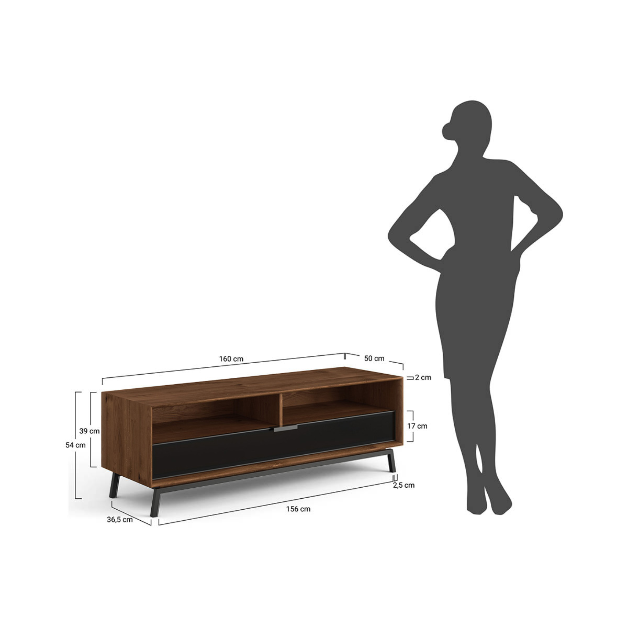 TV Komoda Modern Loft 160x50cm, Material: Masivno hrastovo les