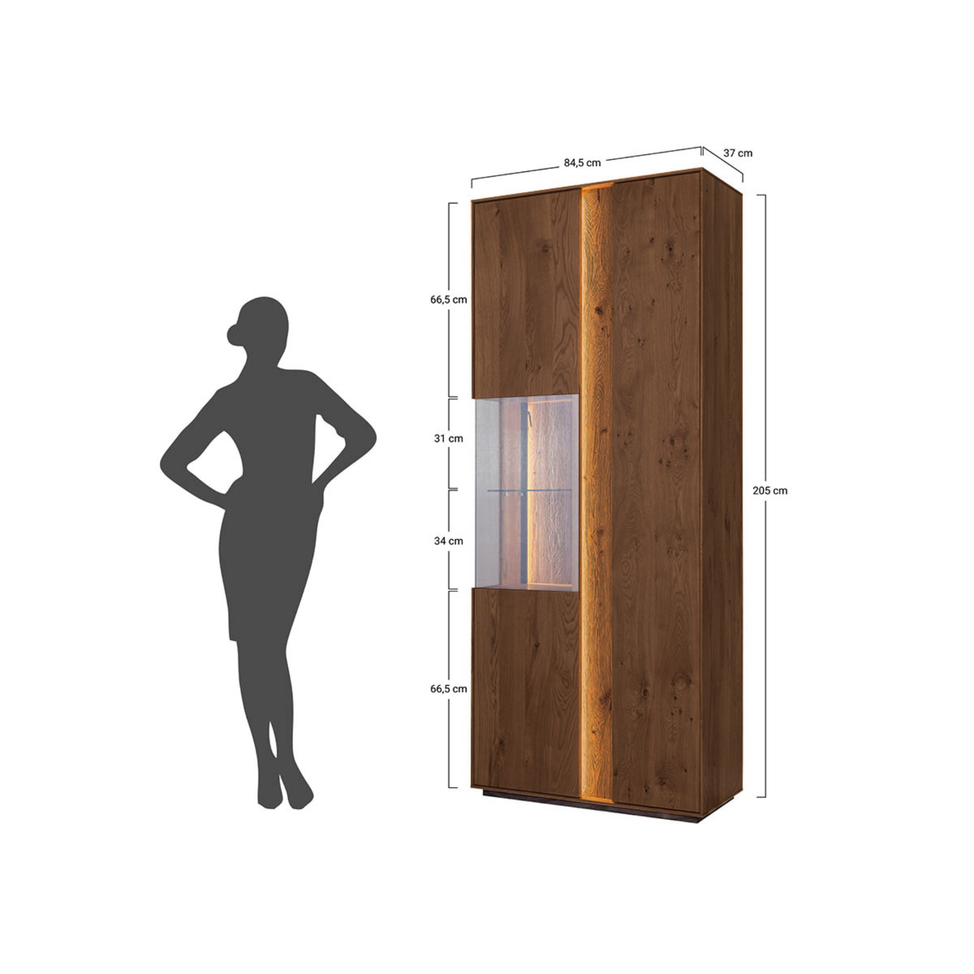 Vitrina Collodi 84,50x205 cm, Material: Masivno hrastovo les