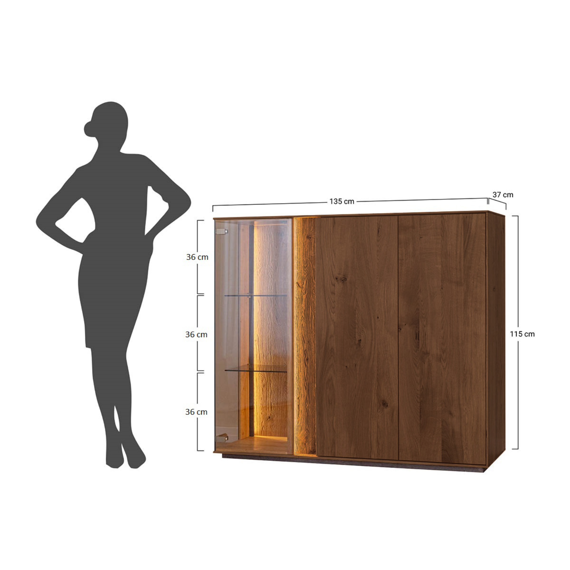 Vitrina Collodi 135x115 cm, Material: Masivno hrastovo les