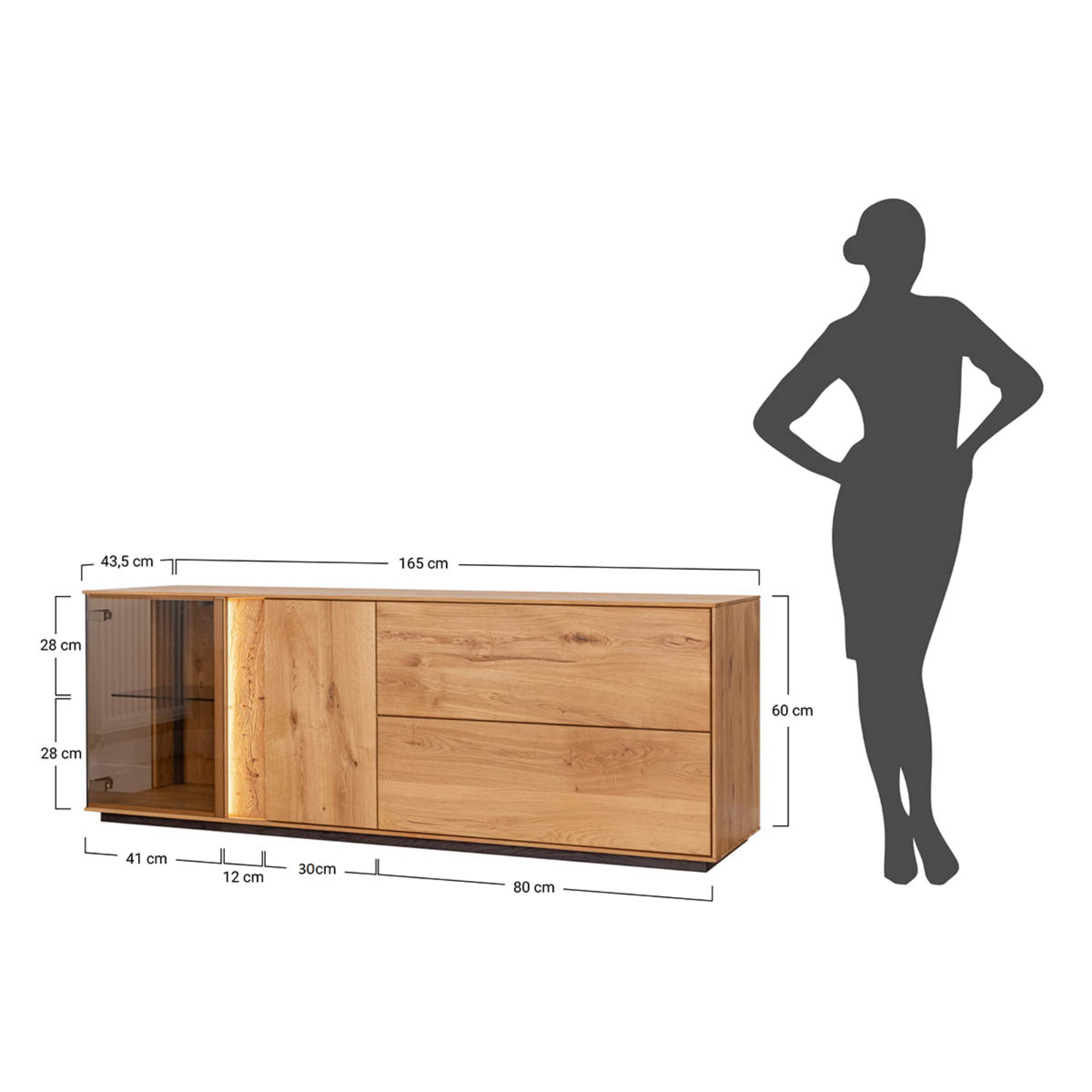 TV komoda Collodi s steklom, material: masivni hrast