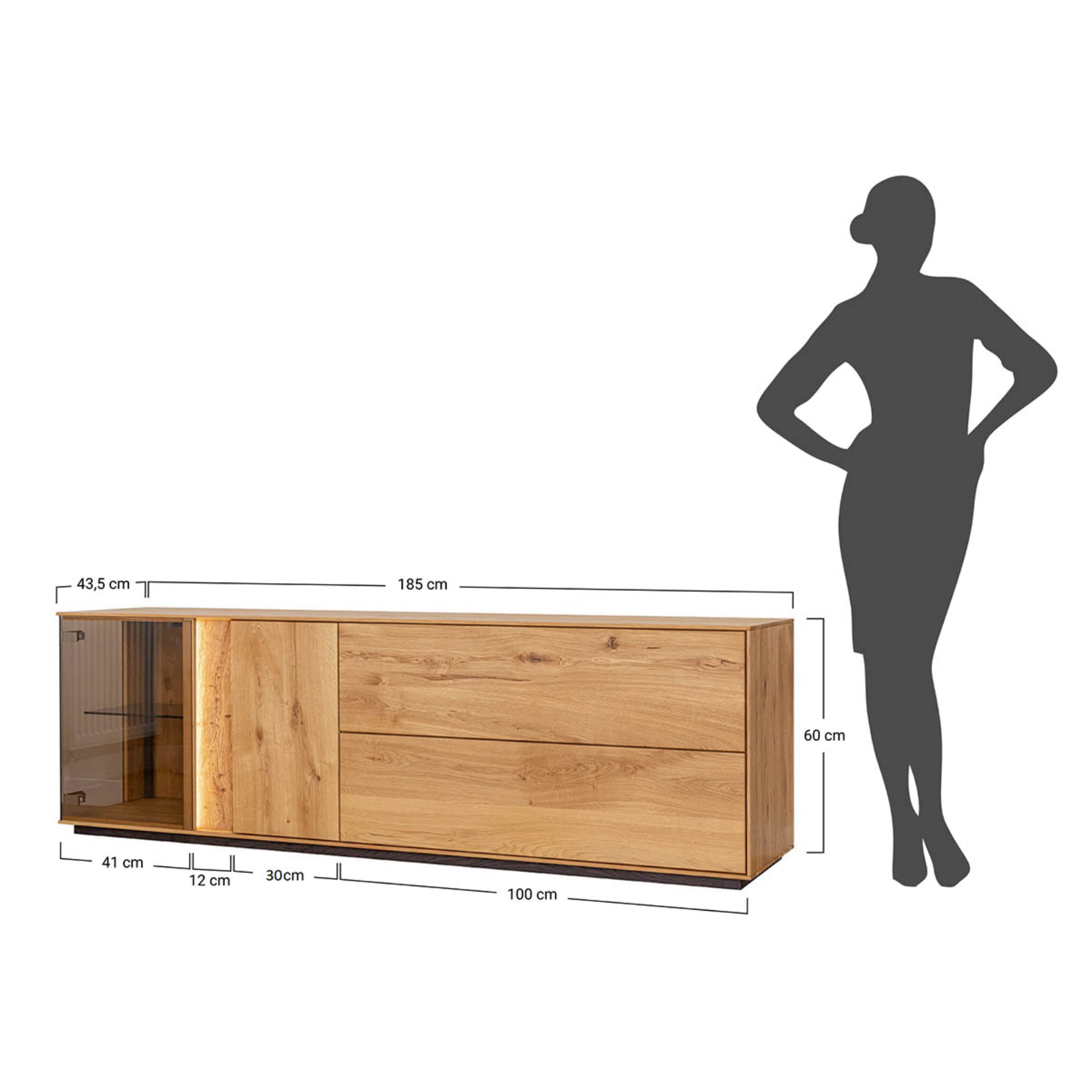 TV komoda Collodi s steklom, material: masivni hrast