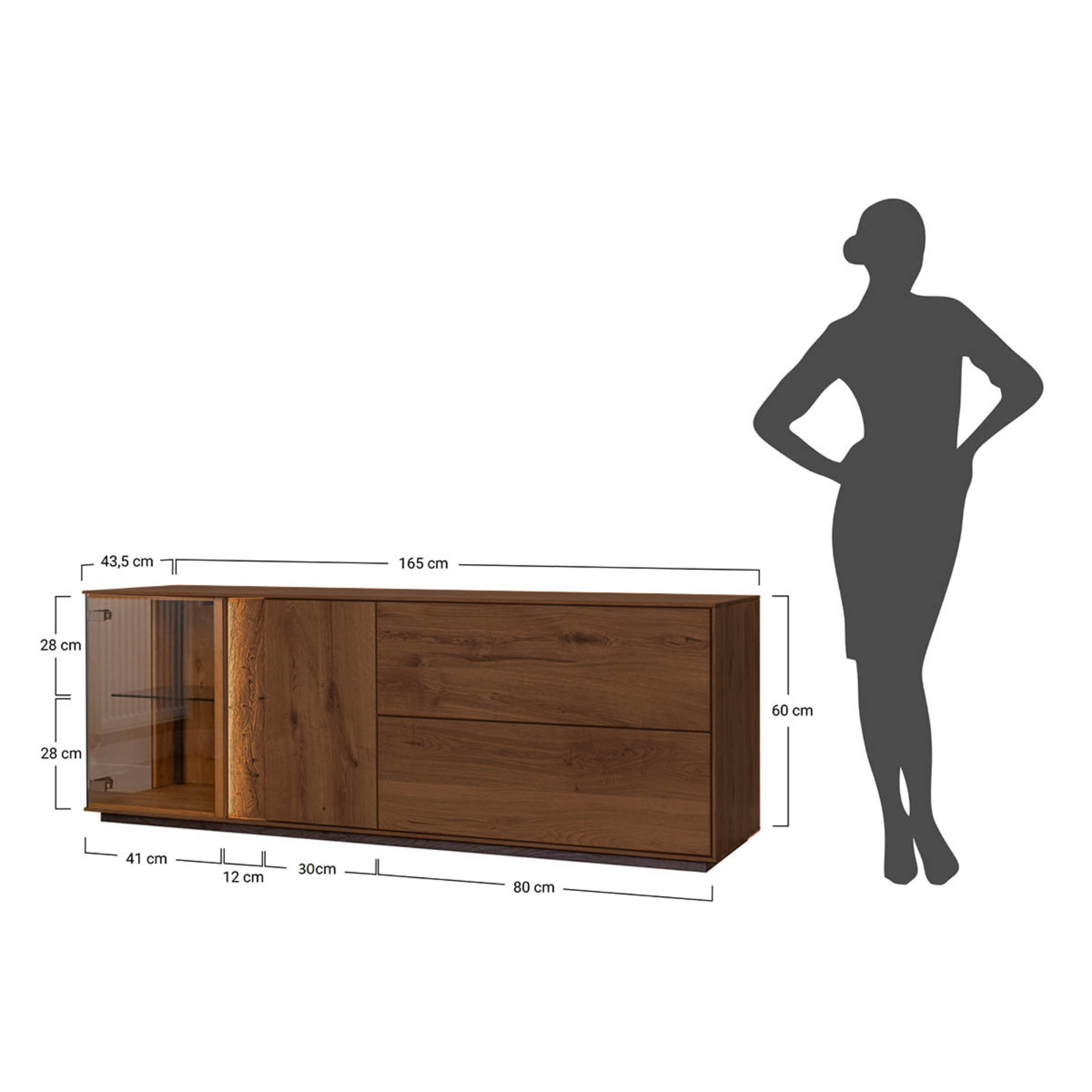 TV komoda Collodi s steklom, material: masivni hrast