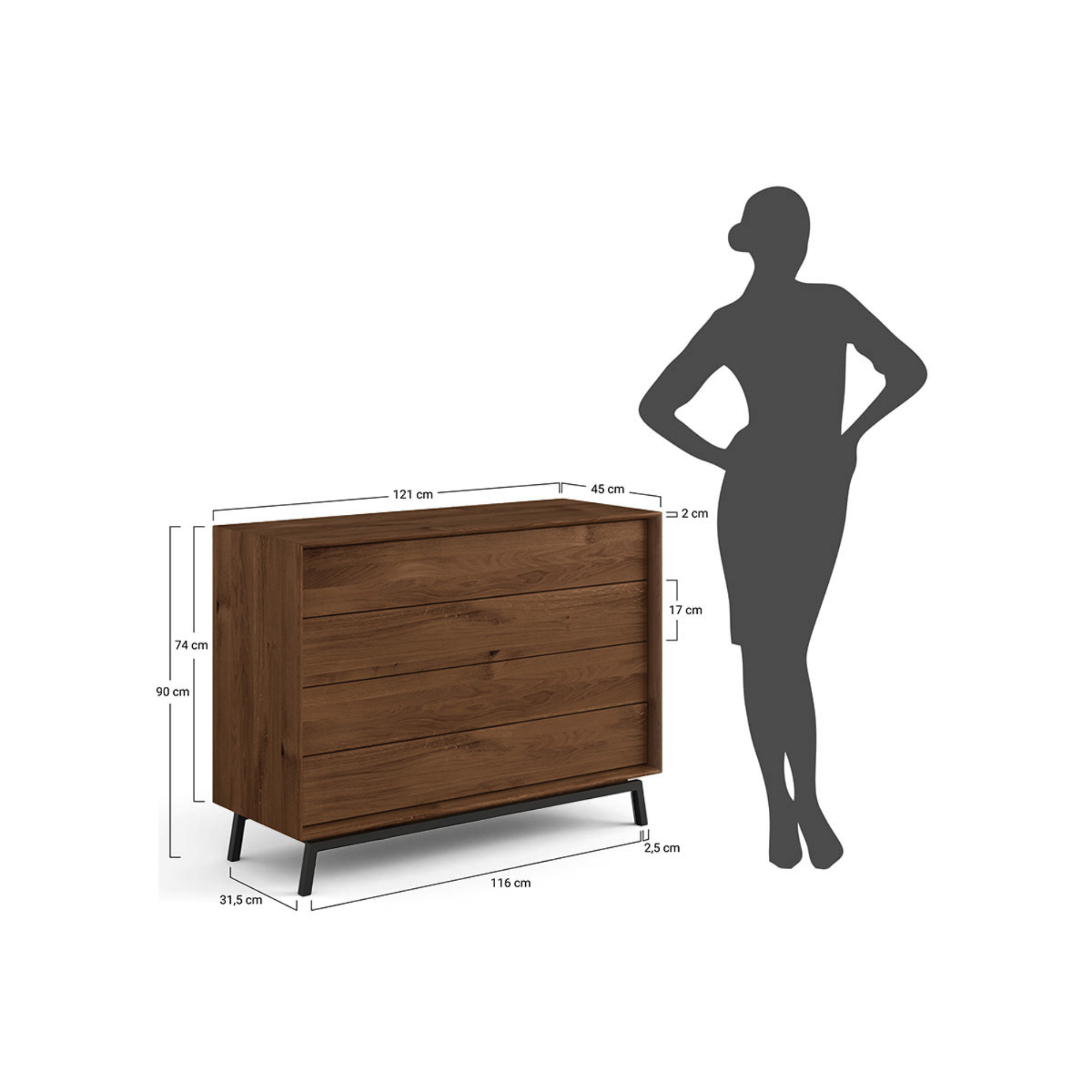 Komoda Modern Loft 120,50x45 cm, Material: Masivno hrastovo les