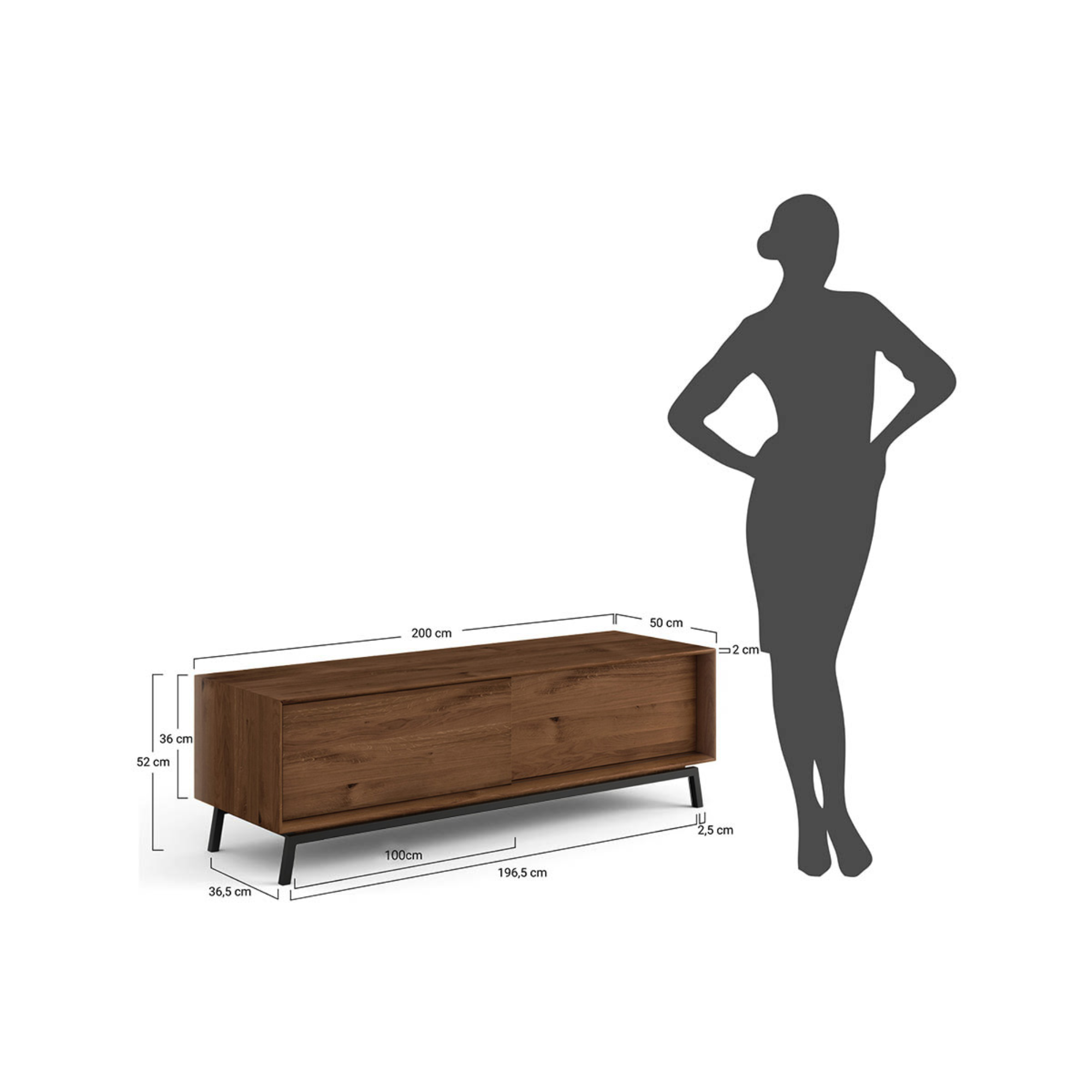 TV komoda Modern Loft 200x50 cm, material: masivno hrastovo les