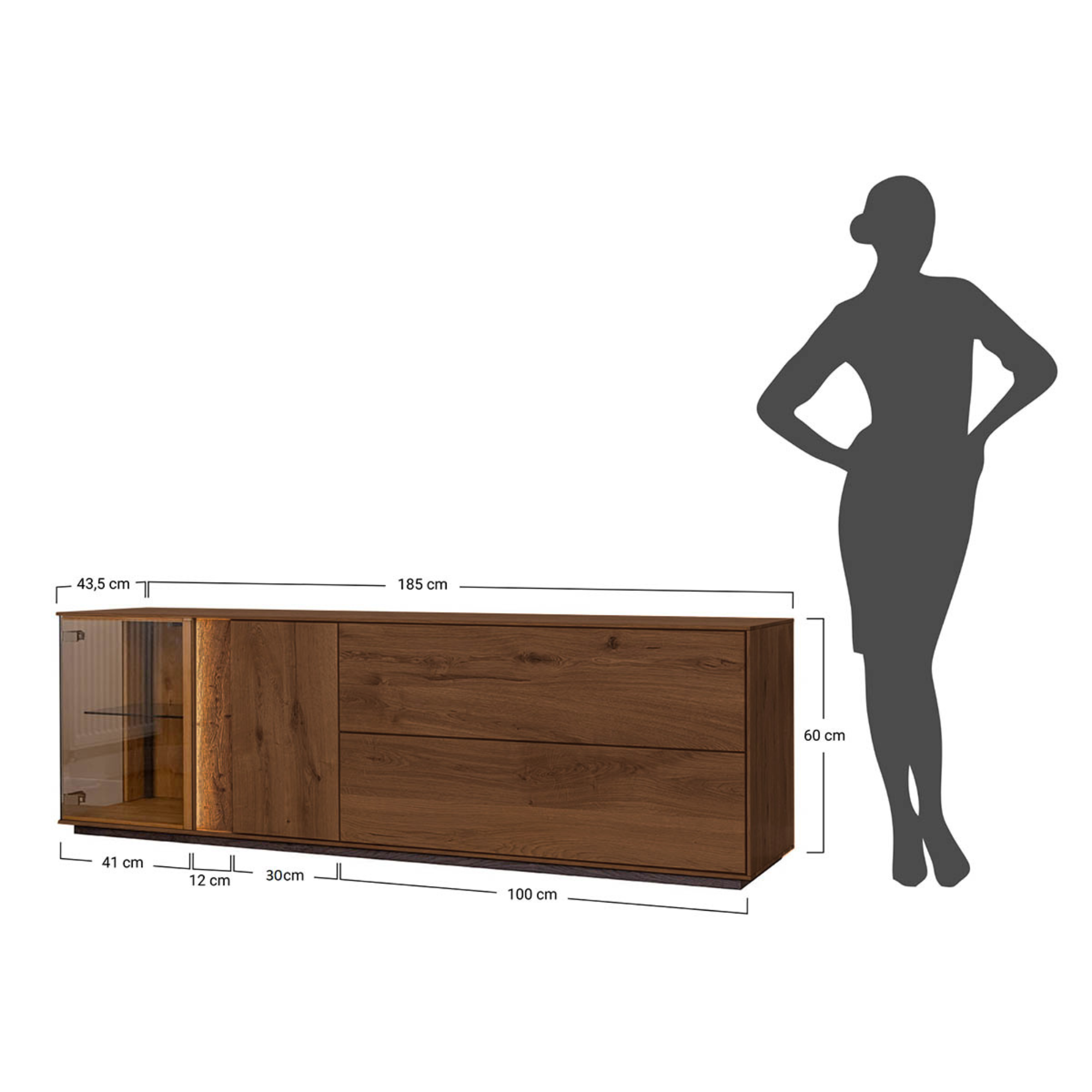 TV komoda Collodi s steklom, material: masivni hrast